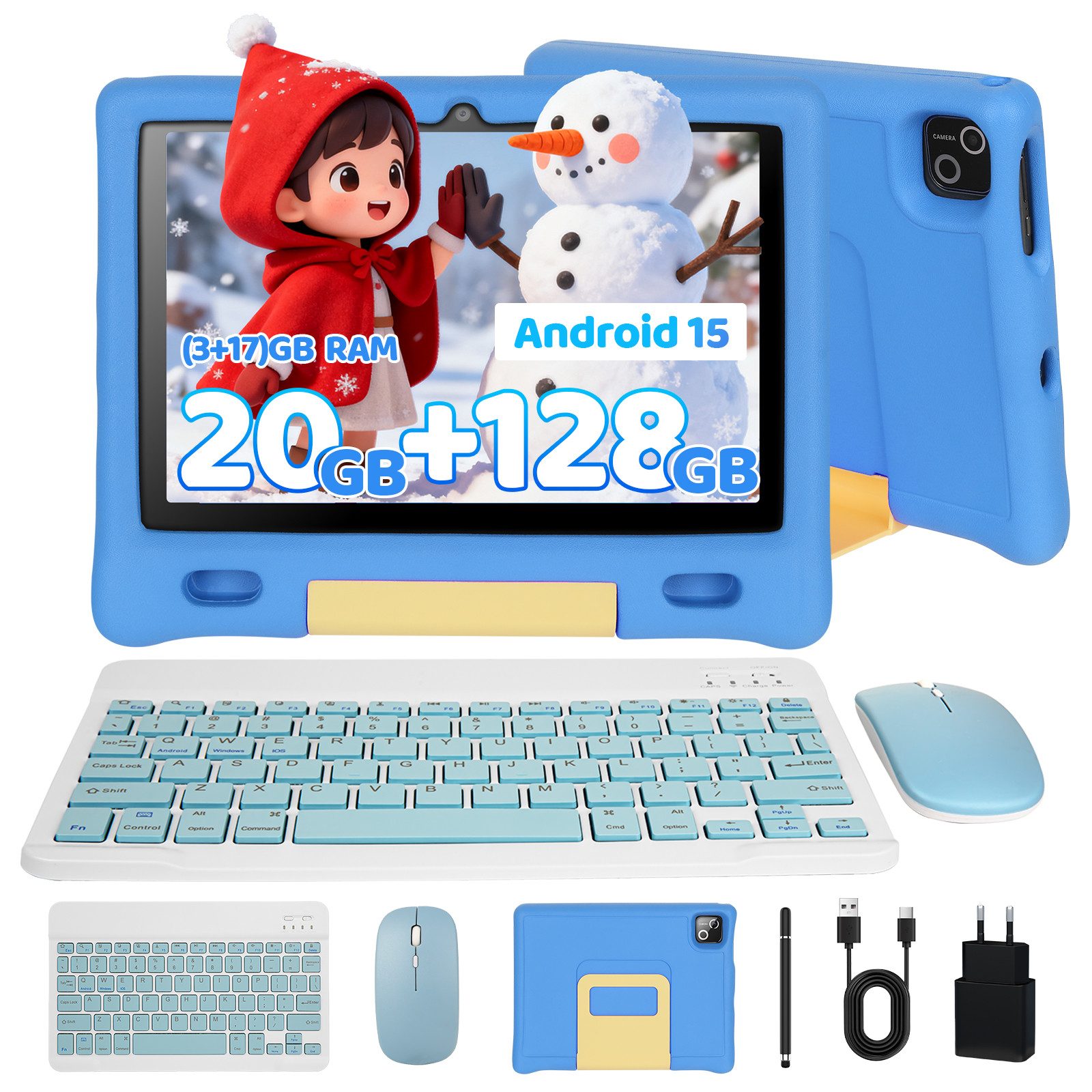 BUFO 10 Zoll 3GB RAM, 128GB, 1280x800 HD Display, Wi-FI 6, 5000mAh, Kinder Tablet (10", 128 GB, Android 15, 5G WiFi, mit Tastatur/Maus/Stift, Octa Core, Kindersicherung)