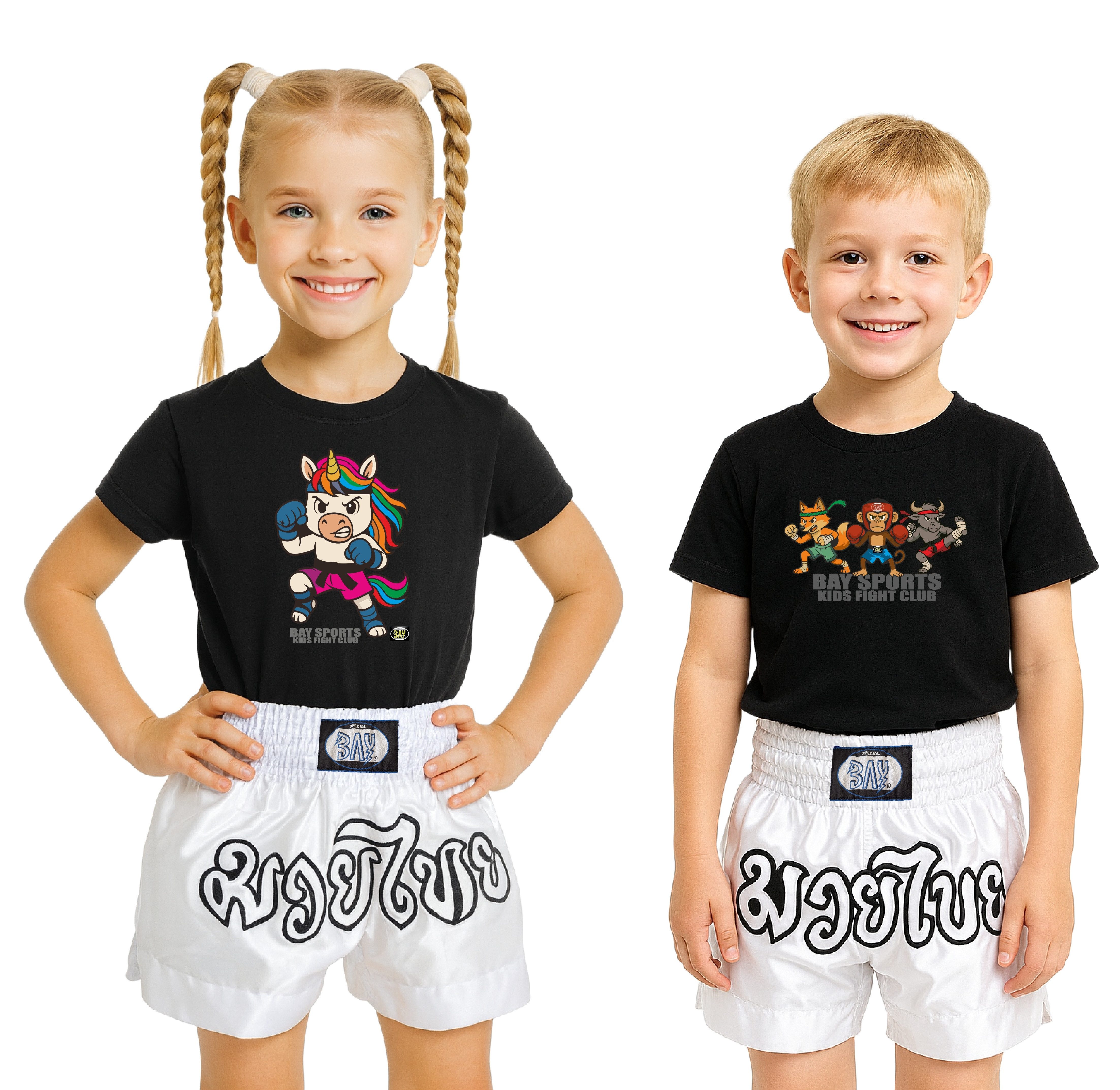 BAY-Sports Sporthose Thaiboxhose REMY Muay Thai Hose Shorts Thaiboxen MMA kurz Kickboxen kurze, leichte, locker sitzende Trainingshose, Weiß/Silber/Schwarz