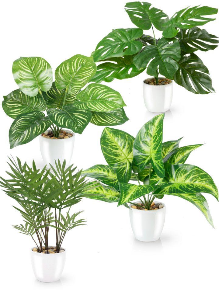 Kunstpflanze Tropische Kunstpflanzen wie echt in weißen Keramiktöpfen, Kunstpflanze Tropische Kunstpflanzen (u.a. Monstera & Areca Palmen), PASCH, Höhe 25 cm