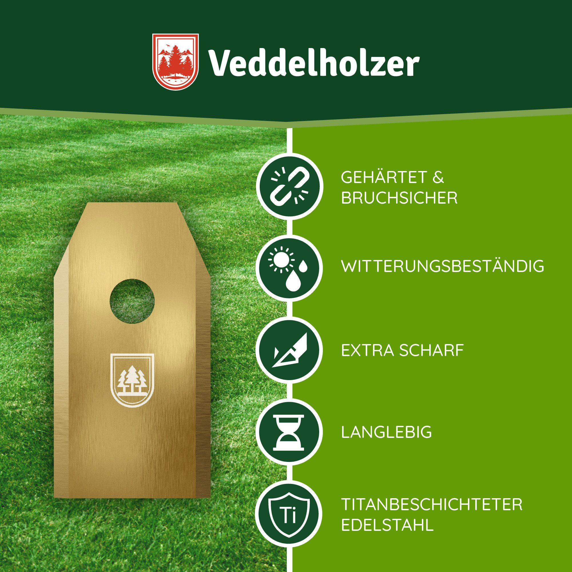 Veddelholzer Rasenmähermesser 30 Mähroboter Klingen aus Edelstahl mit Titan beschichtet Ersatzmesser (30-St., kompatibel mit Gardena, Husqvarna, Yardforce uvm), – Bild 2 von 5