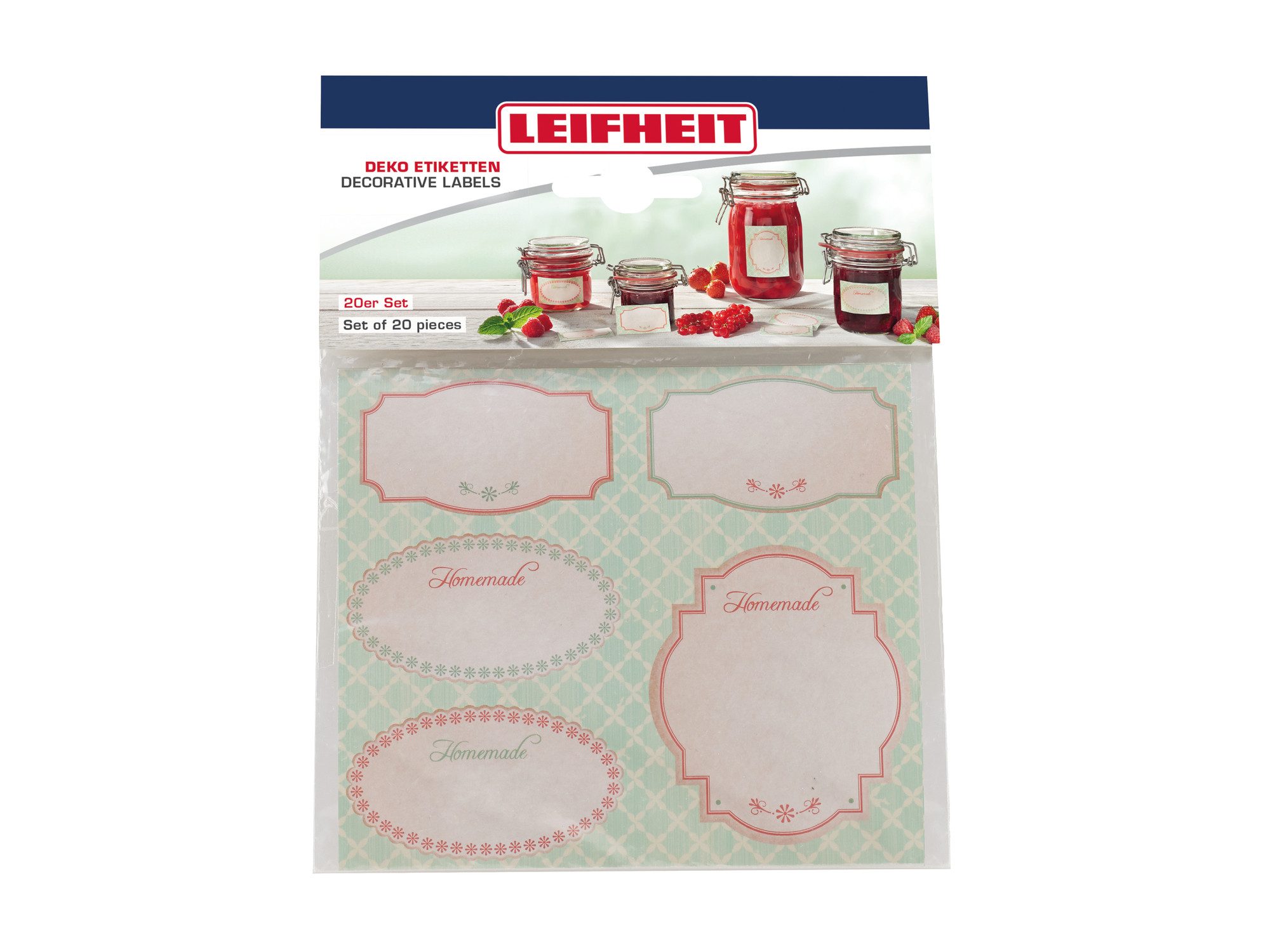 Leifheit Einmachglas Deko Etiketten Pastell, Papier, (20-tlg), 20 Etiketten, Beschriften von Einmachgläsern, verschiedene Größen