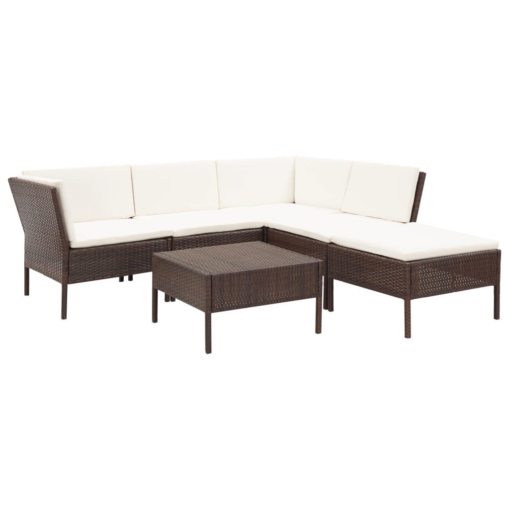 vidaXL Gartenlounge-Set 6-tlg. Garten-Lounge-Set mit Auflagen Poly Rattan Braun, (6-tlg)