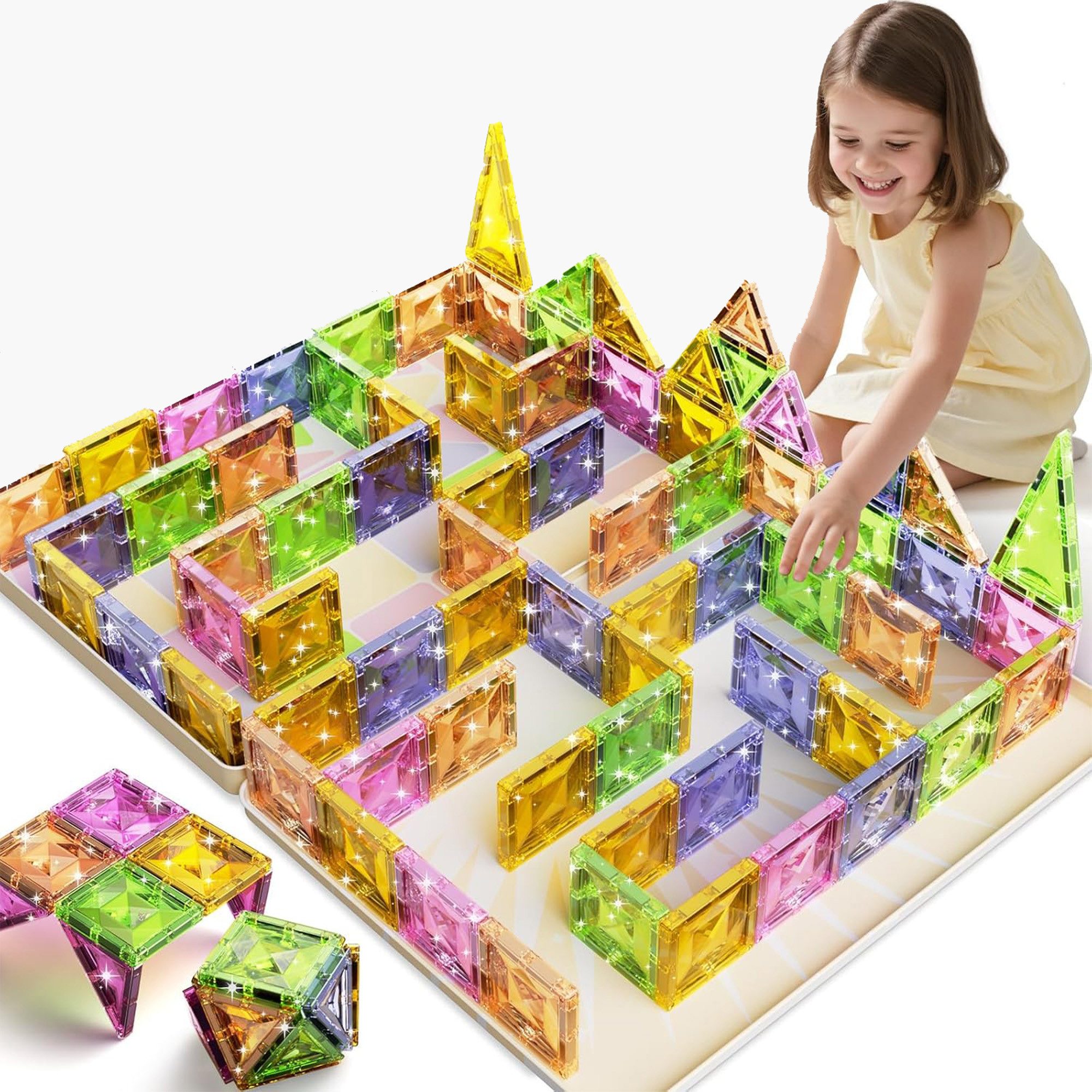 Luckice Magnetische Bausteine – Kreativ-, Lern- und Steckspiel für Kinder Magnetspielbausteine, (Set, 78 St., Magnetbausteine für Kinder ab 3 Jahren, 60 Teile mit Eisenkiste), 78 Magnetteile mit Eisenkiste, kindersicher, abgerundete Kanten