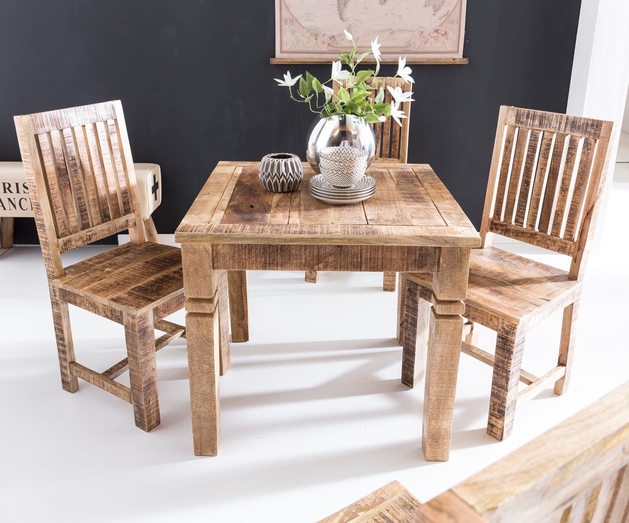 FINEBUY Esstisch FB45593 Esstisch quadratisch 80 Massivholz Esszimmertisch rustikal (80x80x76 cm Mango Massivholz Quadratisch Rustikal), Kleiner Esszimmertisch, Küchentisch Holztisch