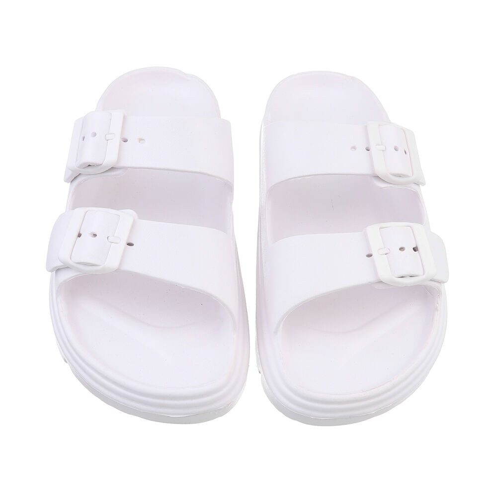 Ital-Design Damen Mules Strand Plateausandaletten (86192888) Flach Pantoletten in Weiß