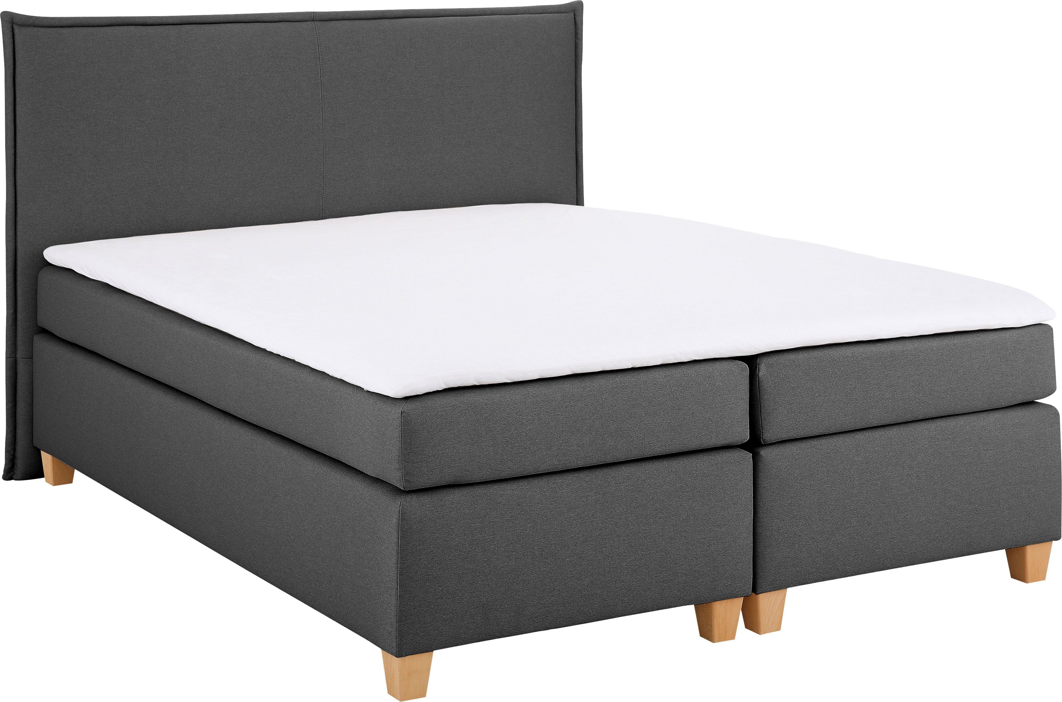 Home affaire Boxspringbett Houssay, inkl. Topper, 5 Breiten, 2 Härtegraden auch in Überlänge 220 cm anthrazit