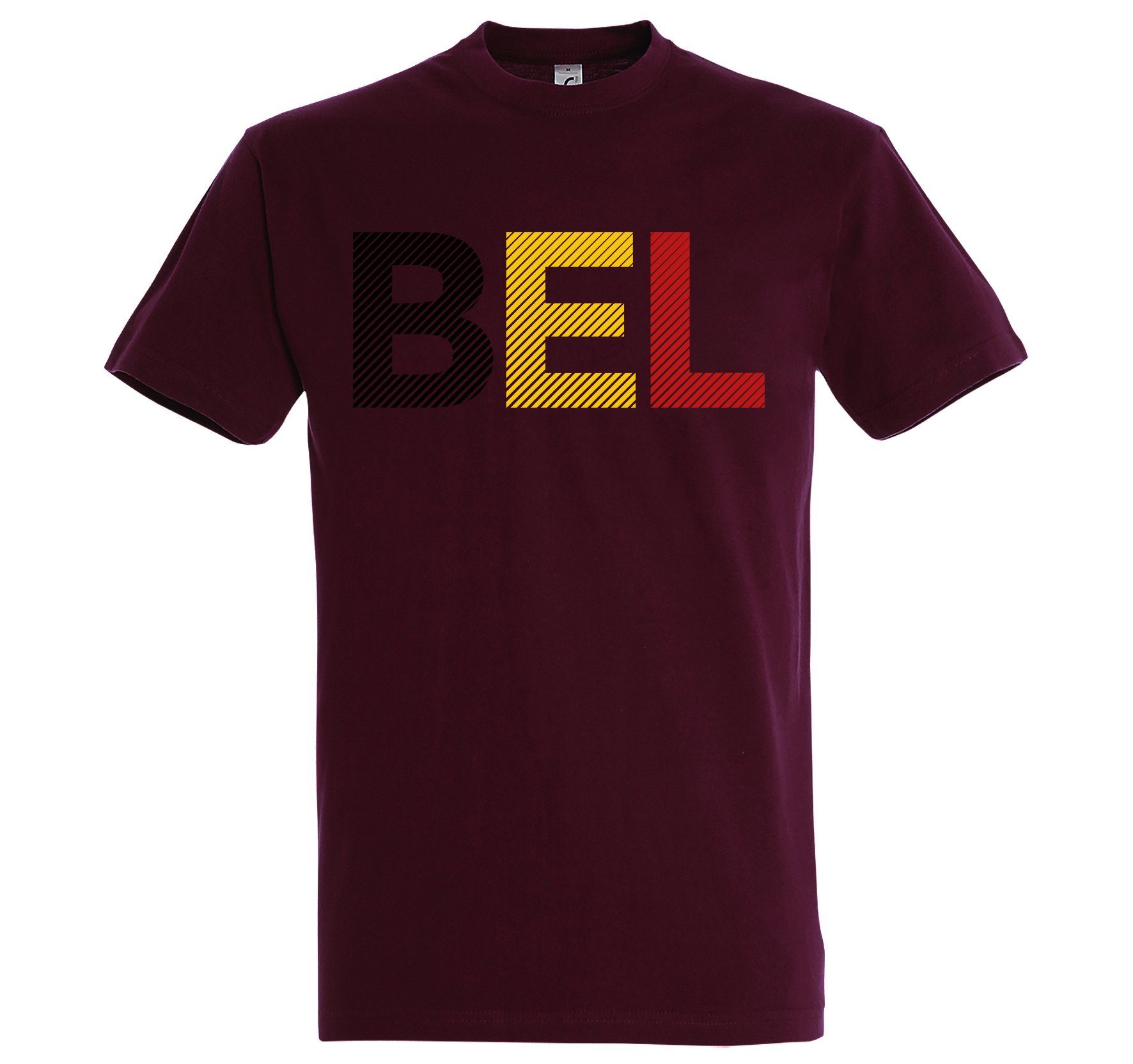 Designz im Burgund Trendigem mit T-Shirt Youth Frontdruck Look Belgien Fußball Herren T-Shirt