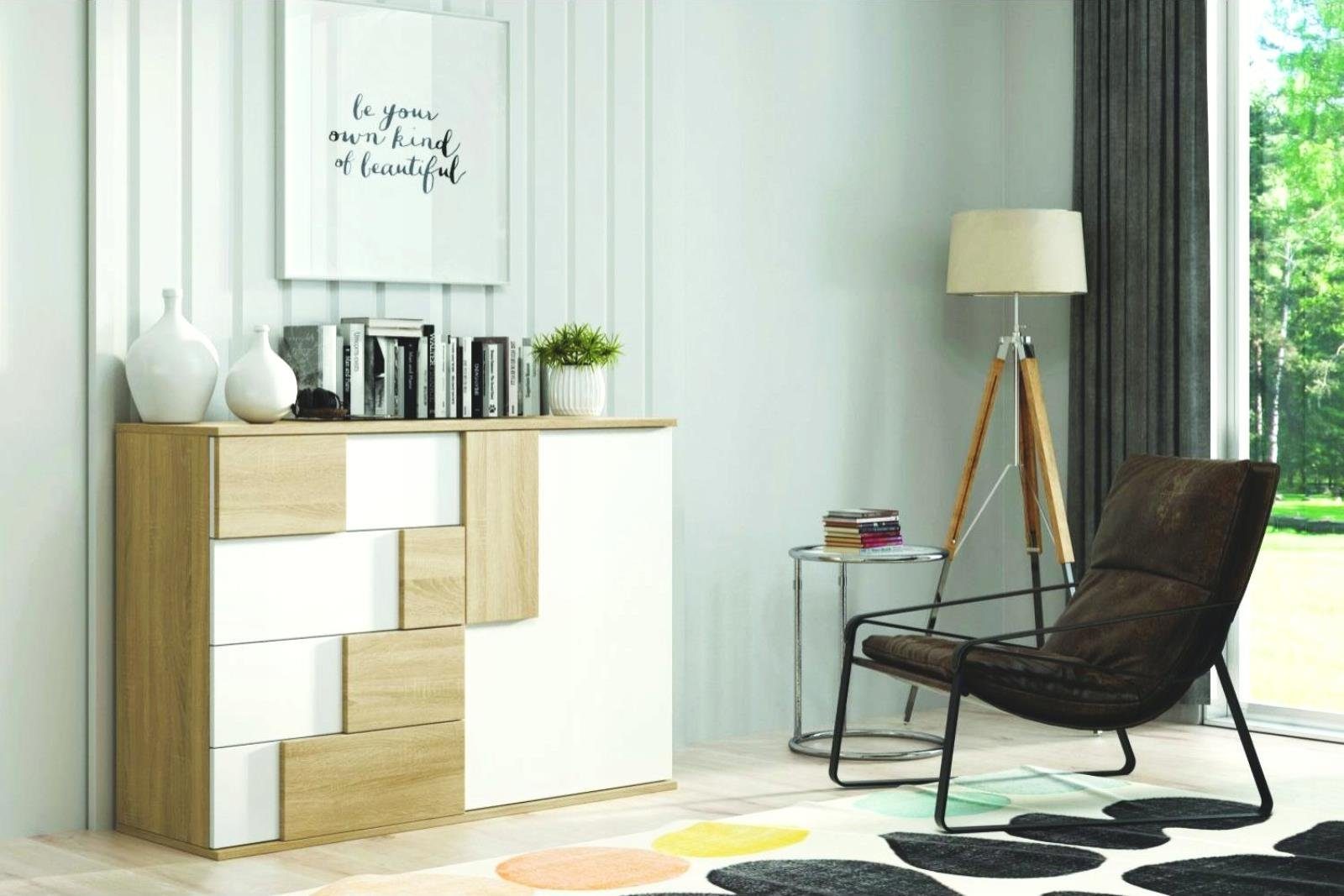 Beautysofa Kommode »ELSA«, mit Einlegeböden, Sideboard mit 4 Schubladen,  modernes Design, eintürig Mehrzweckschrank