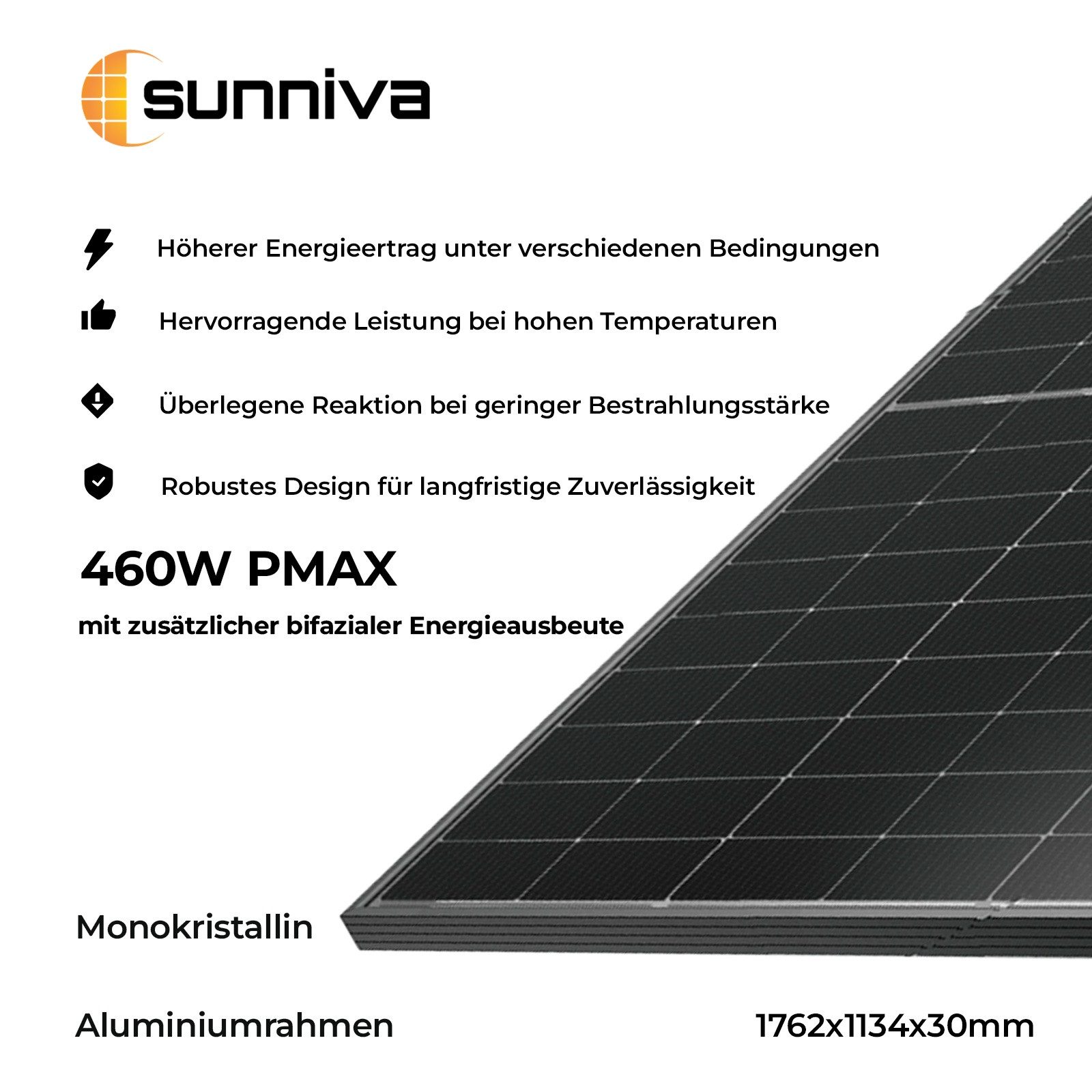 SUNNIVA Solarmodul Solarpanele - FULL BLACK Bifazial Glas/Glas 460 Watt ...