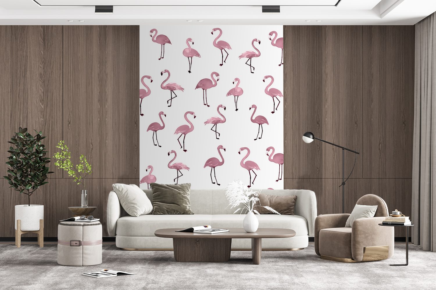 St), Tapete für Fototapete Flamingo Vinyl - Rosa Muster, Wandtapete bedruckt, (3 MuchoWow Wohnzimmer, Montagefertig Matt, -