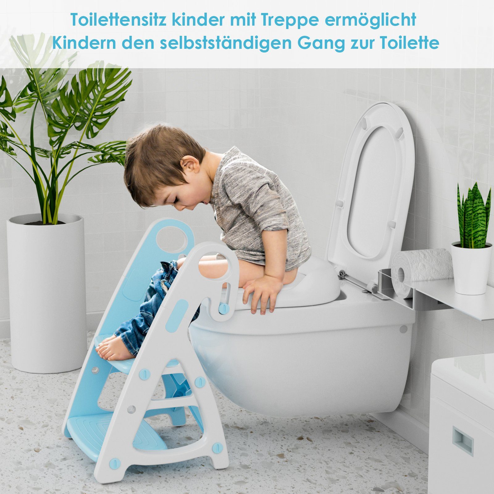 TLGREEN Toilettentrainer Toilettensitz in Treppe, Blau mit Toilettensitz mit 2 Kinder 1 Baby Tritthocker