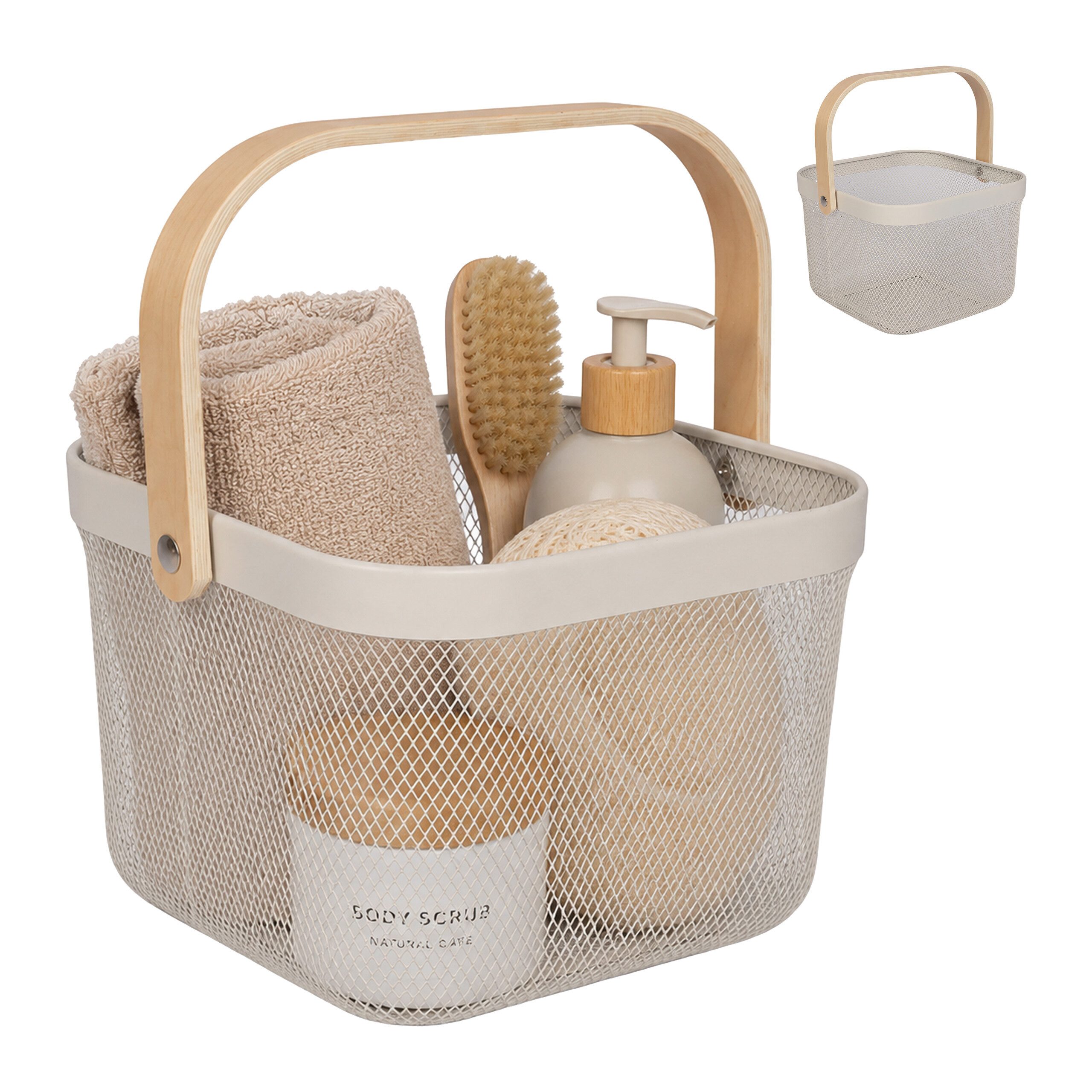 relaxdays Aufbewahrungskorb Drahtkorb mit Henkel im 2er Set (Set, 2 St., 2er Set), Creme