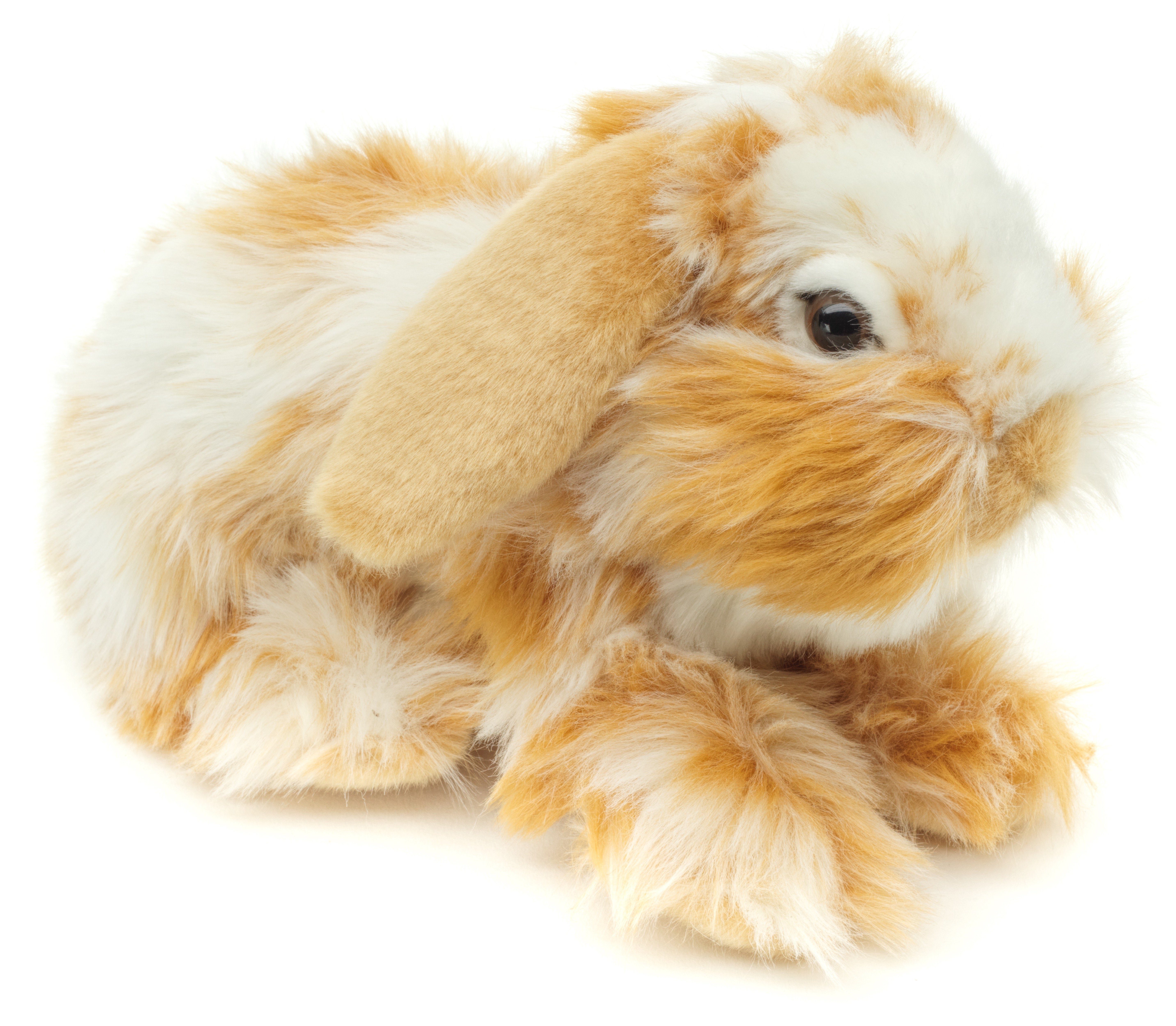 Uni-Toys Kuscheltier Löwenkopf-Kaninchen mit hängenden Ohren - 23 cm - verschiedene Hasen, zu 100 % recyceltes Füllmaterial gold-weiß gescheckt