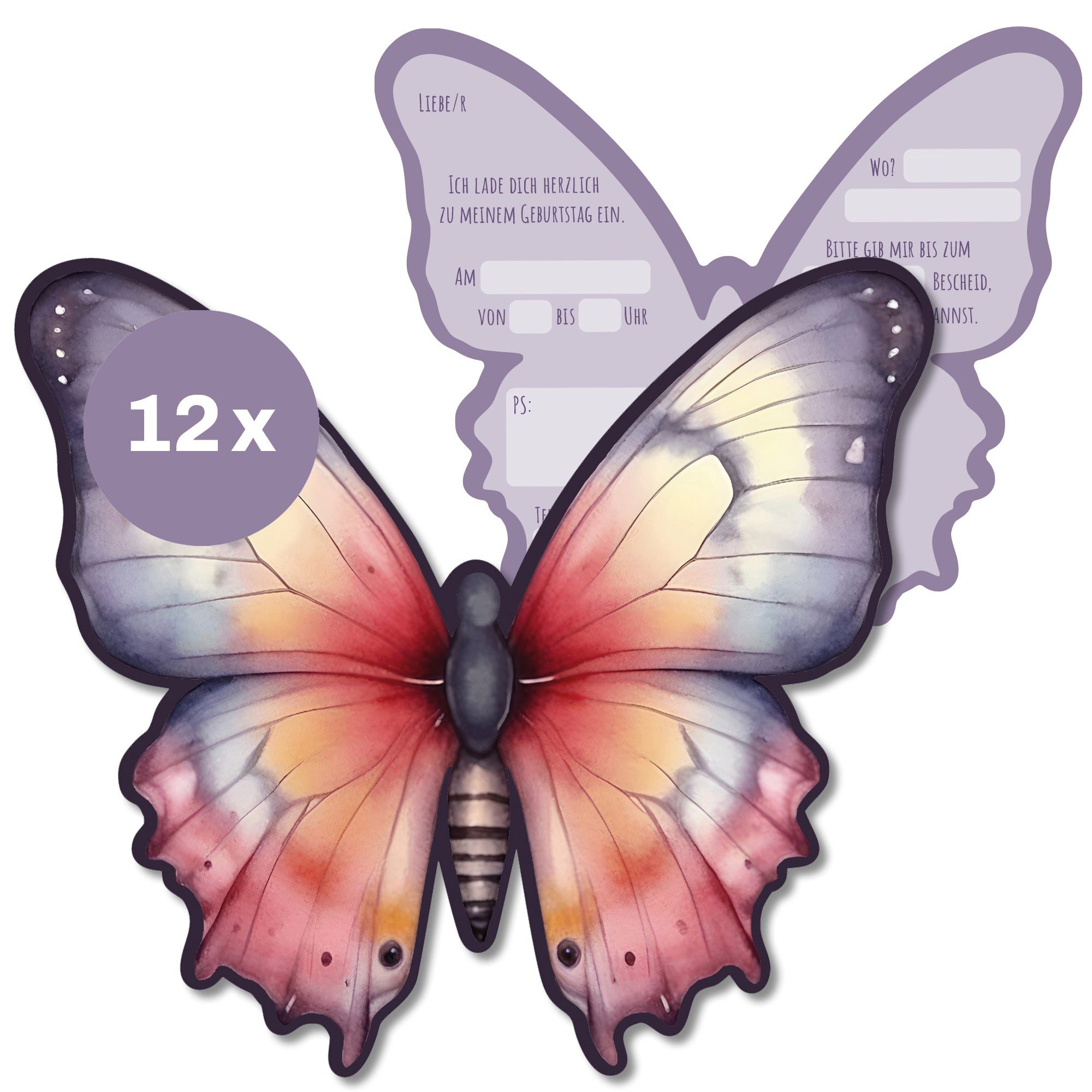 CUPCAKES & KISSES Einladungskarten 12x Schmetterling Einladungskarten Kindergeburtstag für Kinder, Schmetterling