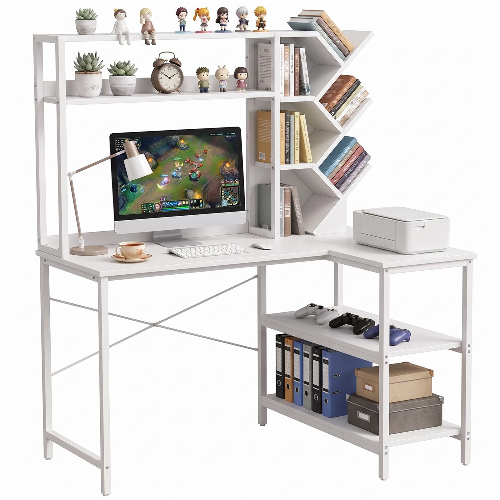 Patbrela Eckschreibtisch L-form mit Bücherregal 130 cm Computertisch, viel Stauraum, für Homeoffice und Arbeitszimmer – Bild 2 von 5
