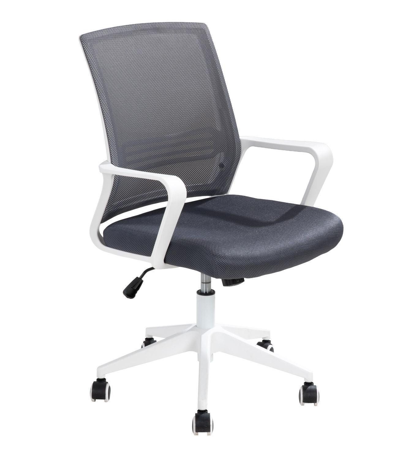 Femo Trade Bürostuhl FM-2505, Dunkelgrau, Weiß, Kunststoffgestell, Mesh, Stoff, Höhenverstellbar, Wippmechanik, B 58 x H 102 x T 56 cm