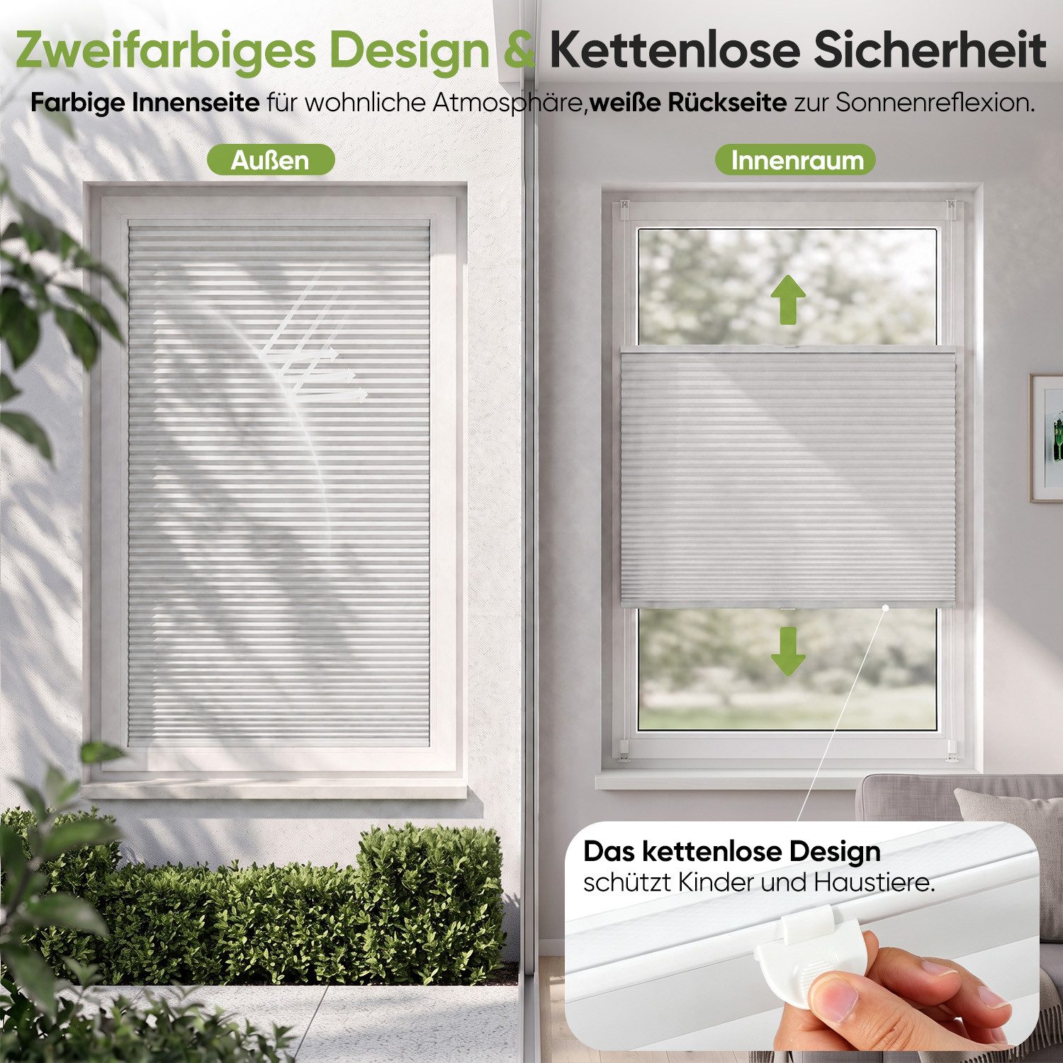 Salcar Wabenplissee Klemmfix ohne Bohren Thermo Plissee verspannt verdunkelnd blickdicht, Weiß 35x100cm,Fenster Tür Sonnenschutz Hitzeschutz Doppelplissee – Bild 5 von 5