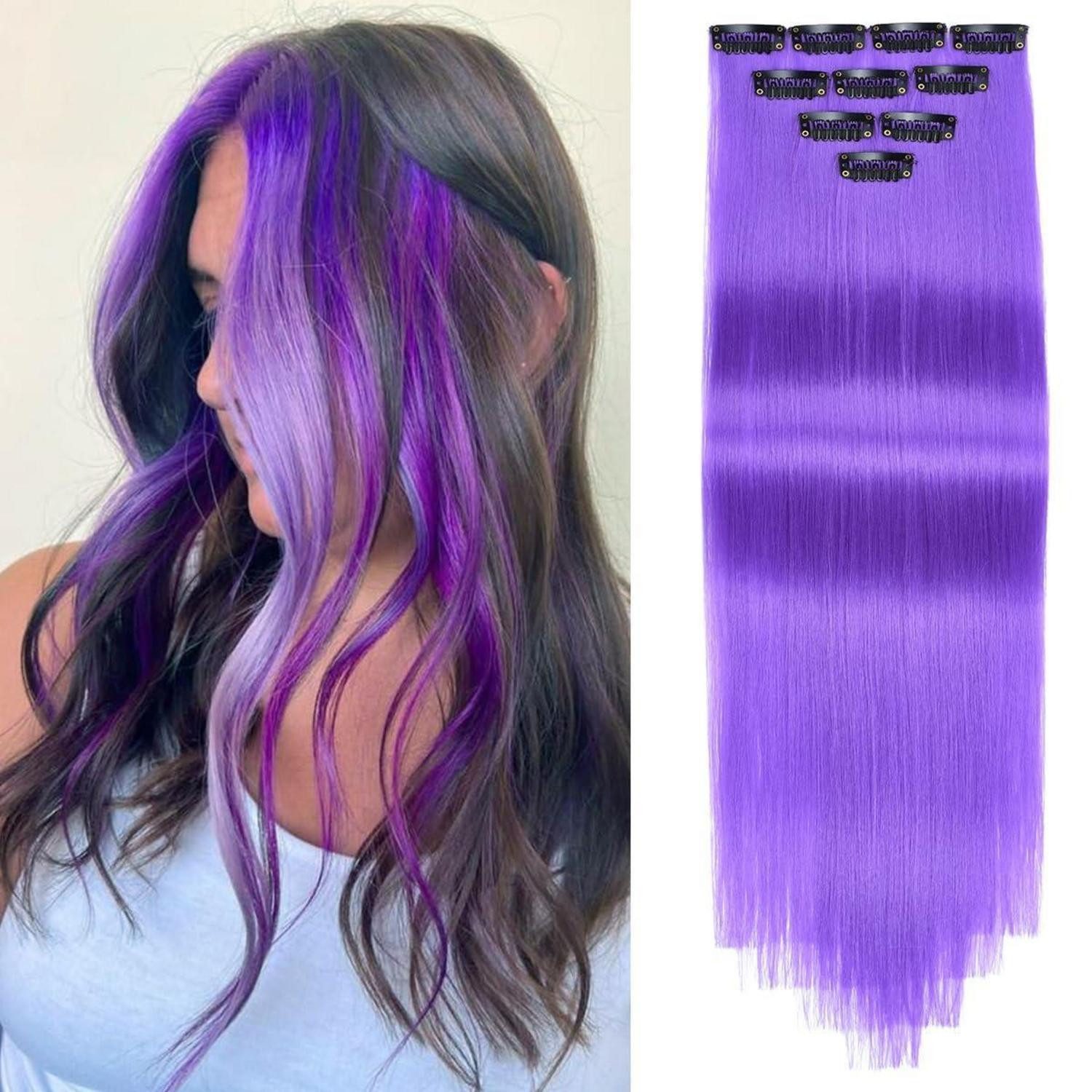 LuxusKollektion Kunsthaar-Extension Haarverlängerungen Clip in 22 Zoll Bunte 10er Cosplay Lila