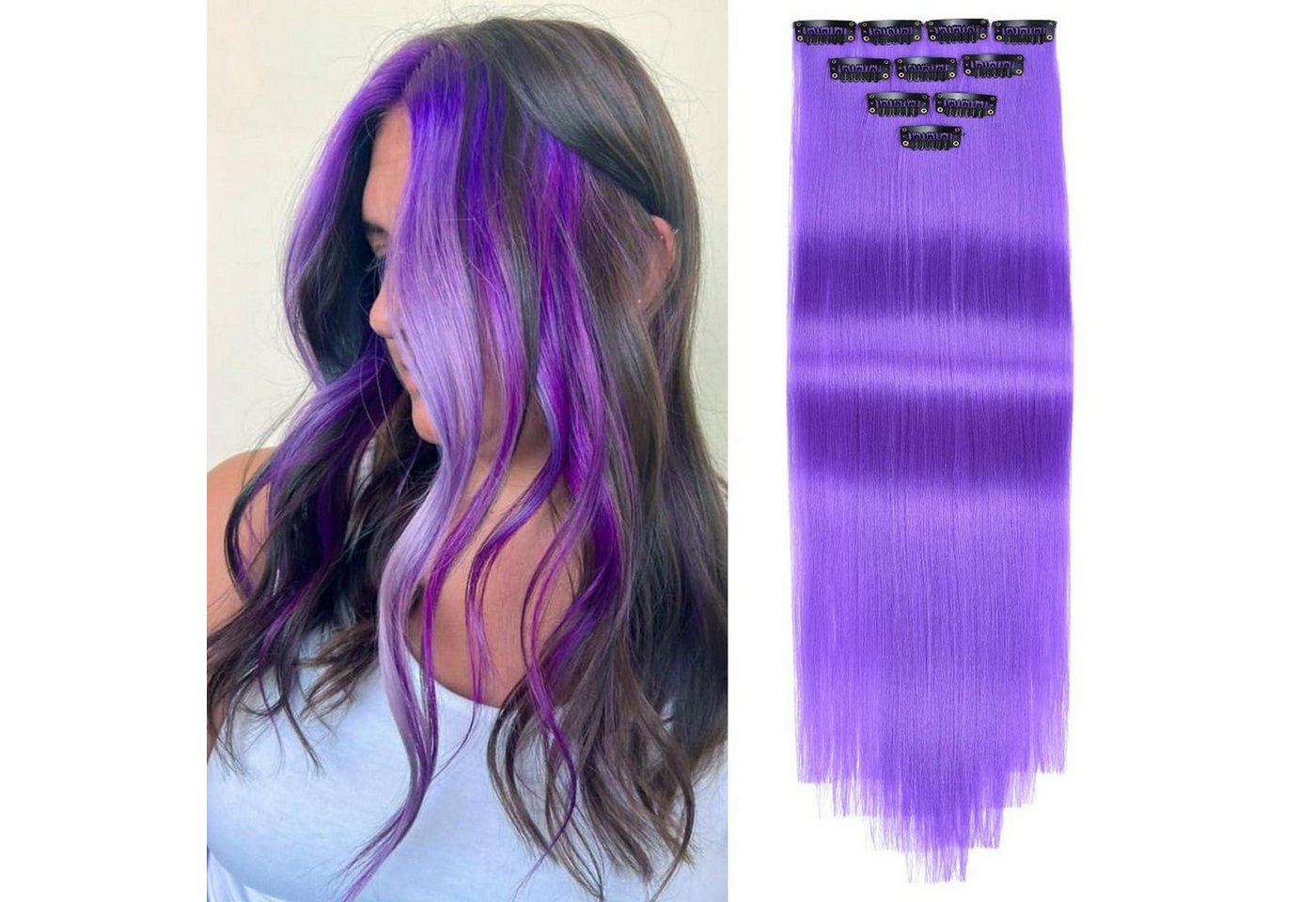 LuxusKollektion Kunsthaar-Extension Haarverlängerungen Clip in 22 Zoll Bunte 10er Cosplay Lila