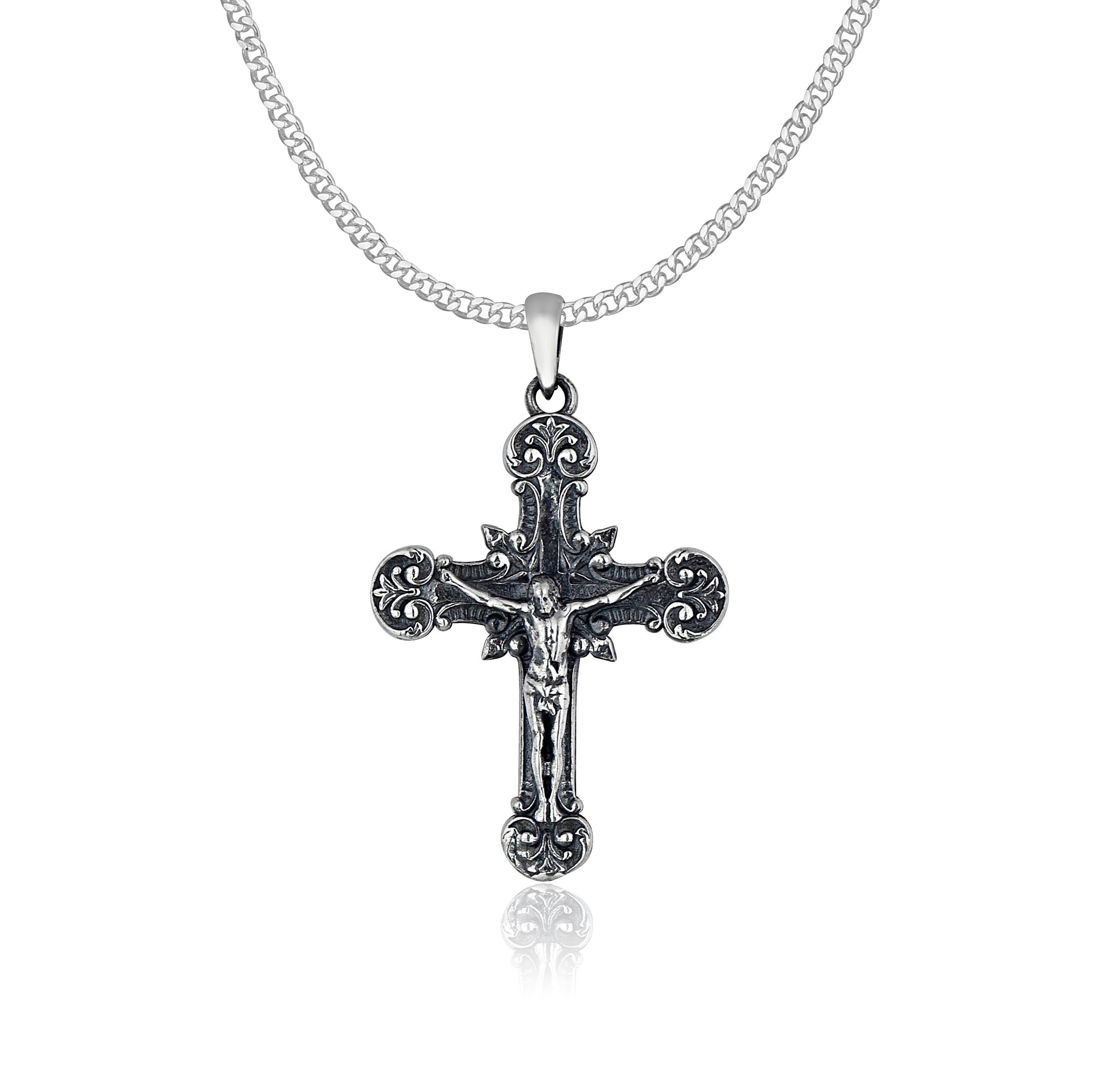 NAHLE Kette mit Anhänger Kreuz Silberkette Kreuz Jesus Kette Silber Panzerkette (2-tlg., inklusive Schmuckbox)