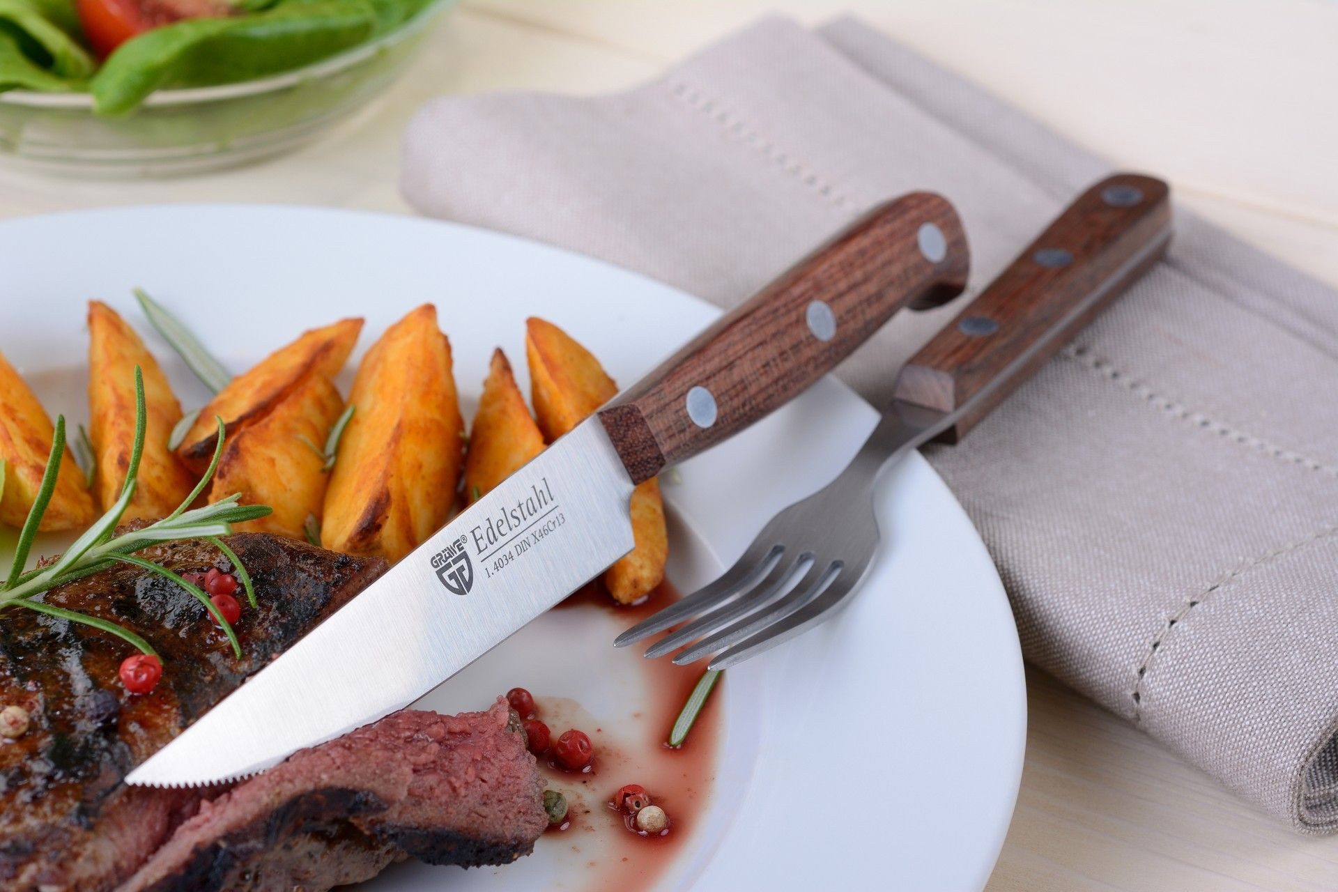 GRÄWE Steakbesteck 2 Personen Edelstahl, Steakbesteck 4-tlg. Messer und Gabel (4-tlg), 2 Personen, Edelstahl, Steakbesteck 4-tlg. Messer und Gabel