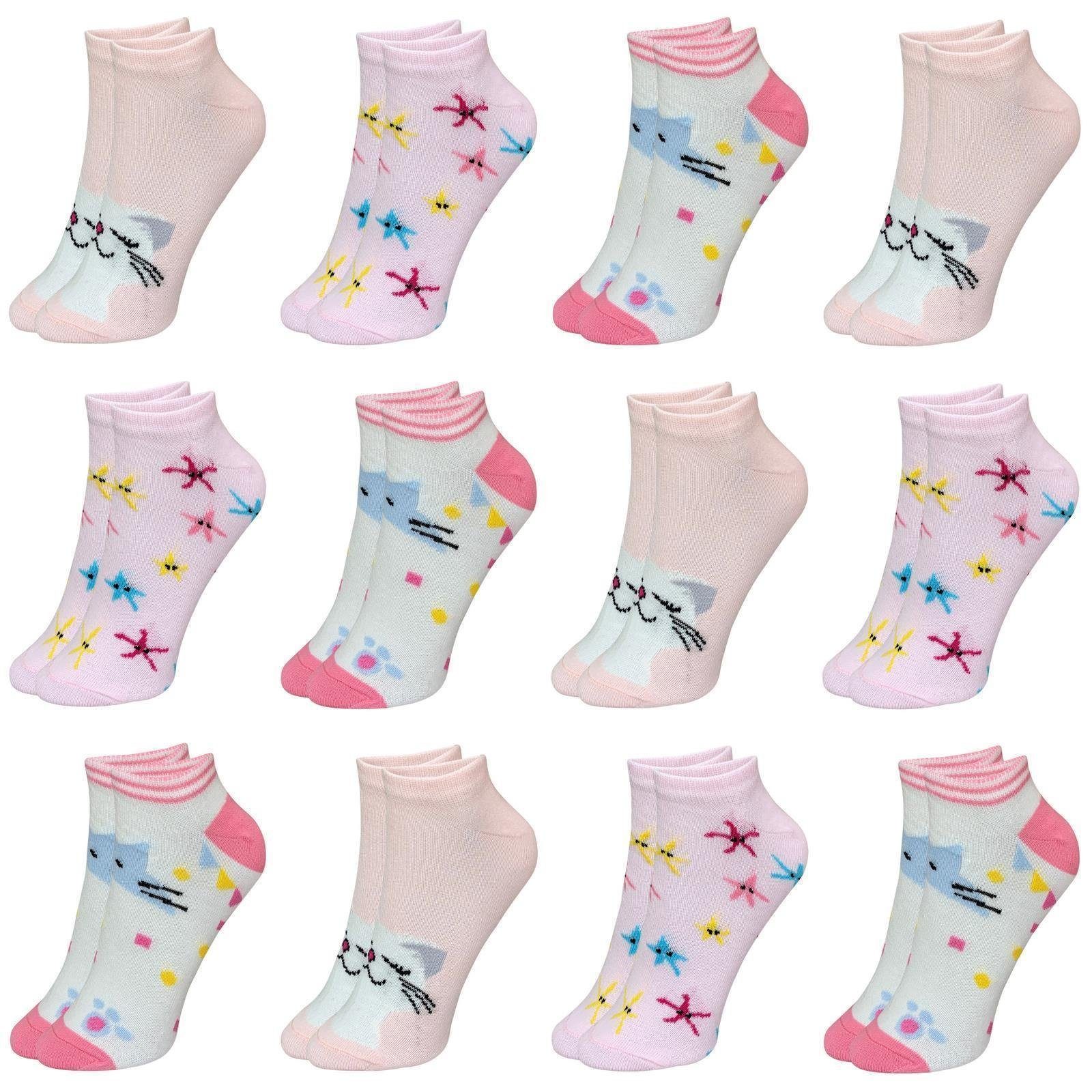 12 Mädchen 12-Paar Socken Sneakersocken Modell 4 Kindersocken LOREZA 12-Paar) (Paar, Paar Kurzsocken