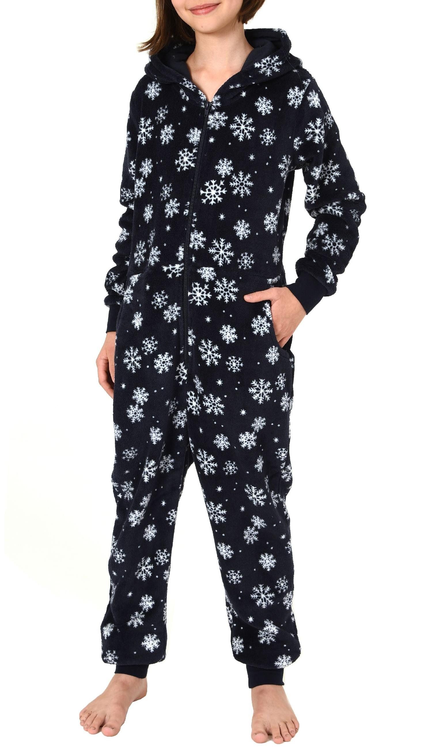 Normann Pyjama Mädchen Jumpsuit Overall Onesie Schlafanzug Eiskristall Sterne Optik