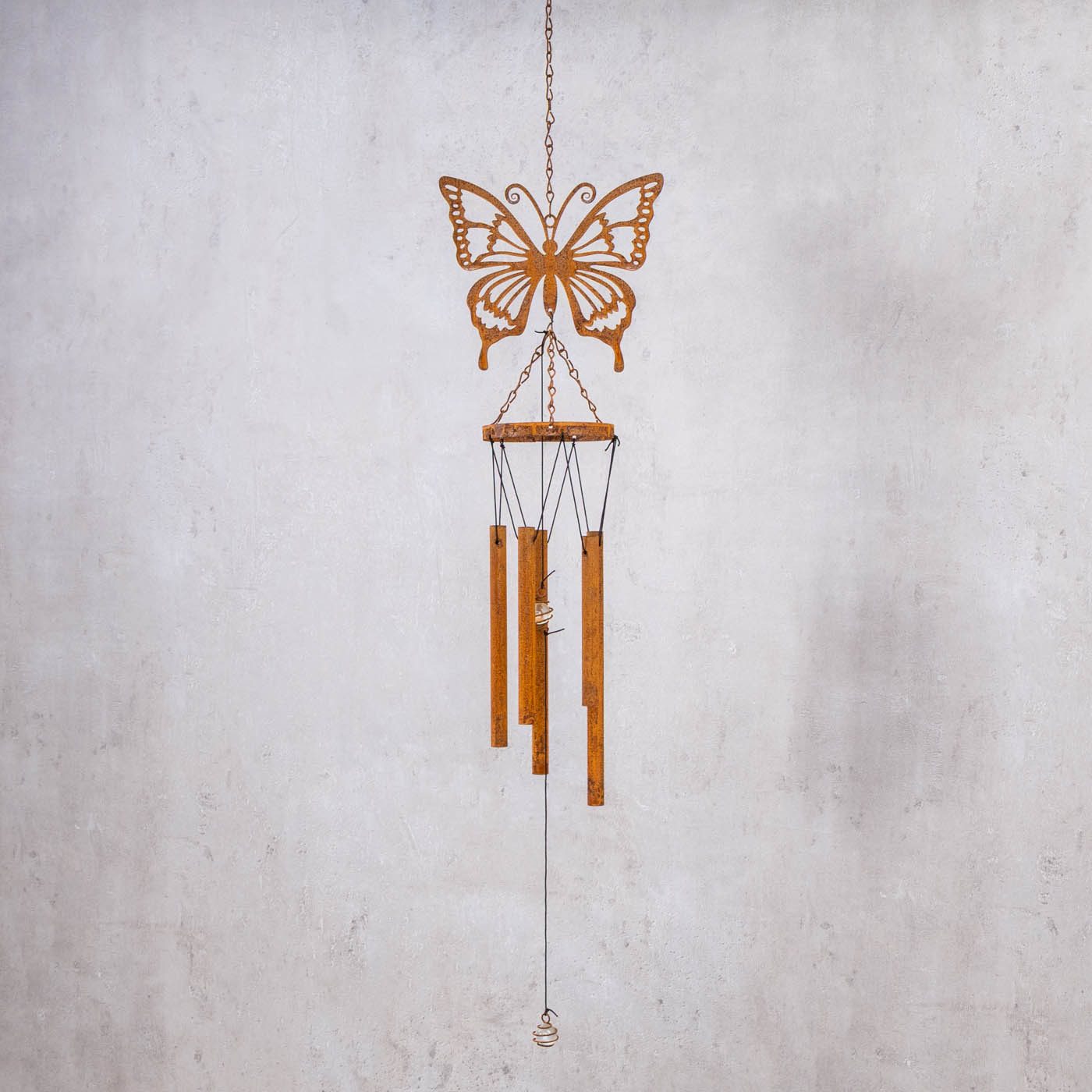 Levandeo® Windspiel, Windspiel Schmetterling Edelrost L80cm Klangspiel Natur Gartendeko