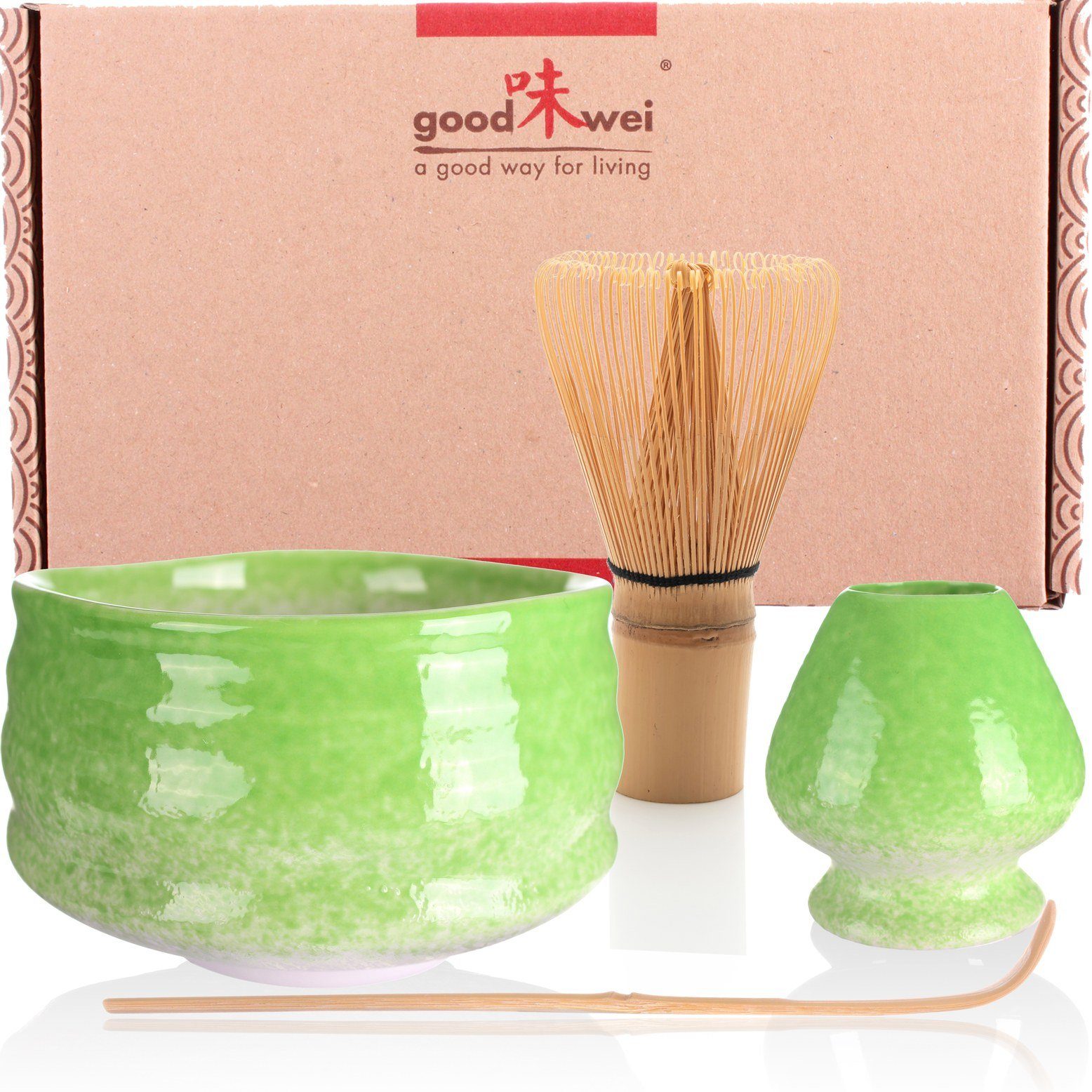 Goodwei Teeservice Matcha-Set "Midori" 80 mit Teeschale, Matchabesen und Besenhalter (4-tlg), 1 Personen, Keramik