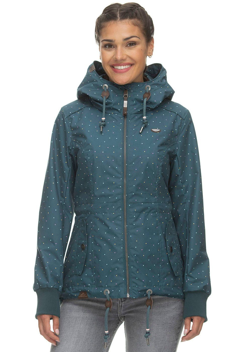 Ragwear Outdoorjacke NUGETTKA PRINT O mit GREEN DARK Muster Pünktchen