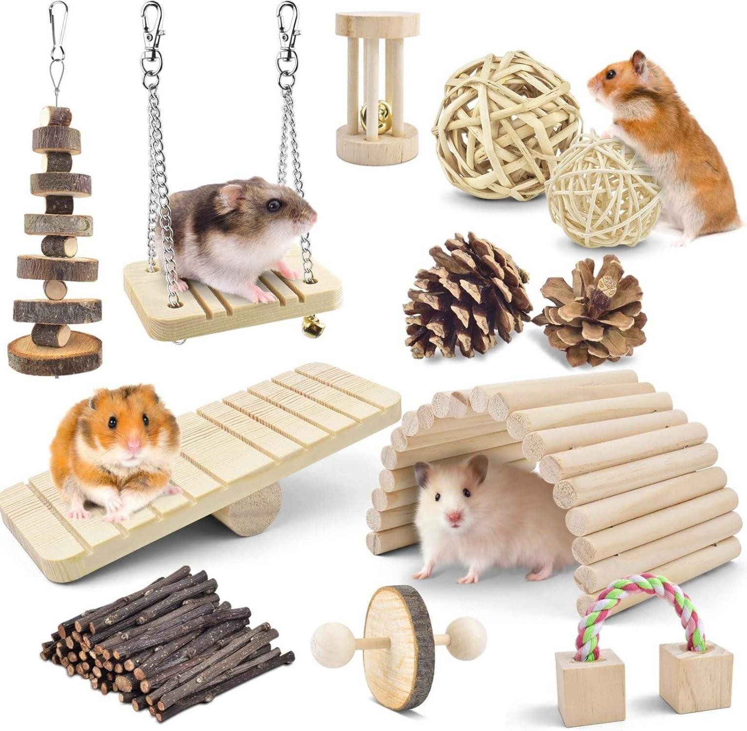 Kleintierkäfig Hamster Spielzeug Holz Kauspielzeug Natur für Kleintiere 12