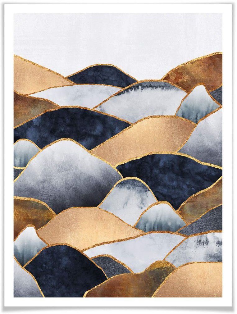 Wall-Art Poster Gold Effekt Berge Goldene Hügel, Berge (1 St), Poster, Wandbild, Bild, Wandposter | Poster