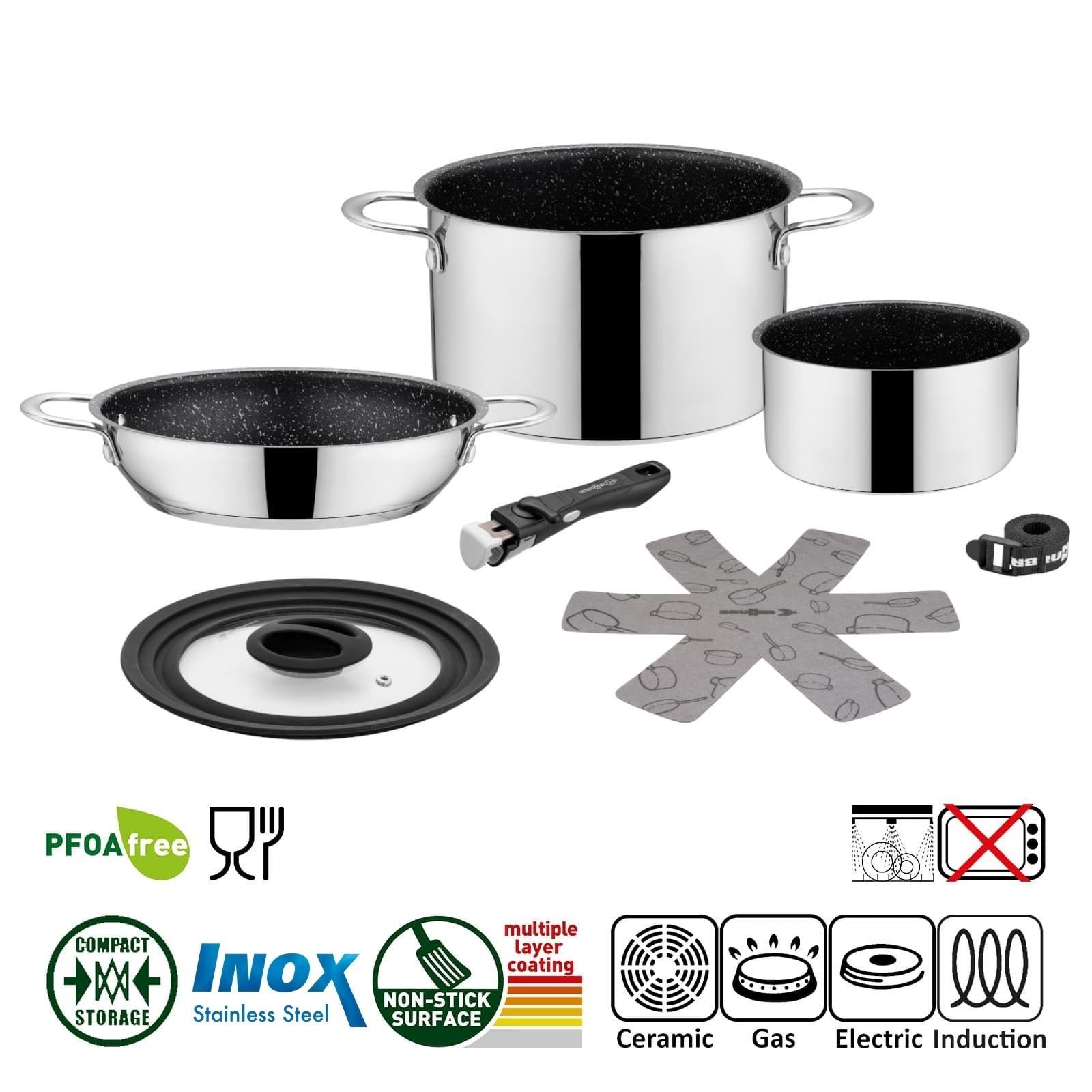 BRUNNER Topf-Set BRUNNER Camping Kochgeschirr Edelstahl ACADEMY NG Stapelbar, Leicht, (5-tlg)