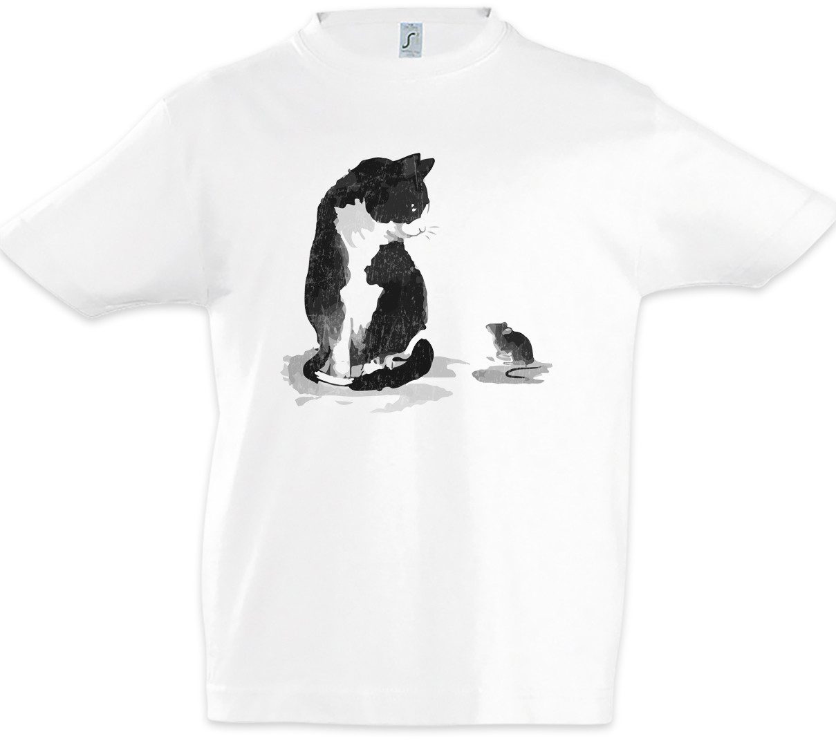 Print-Shirt Cat And Mouse Kinder T-Shirt Katzen Kätzchen Kater Katze Cat Maus