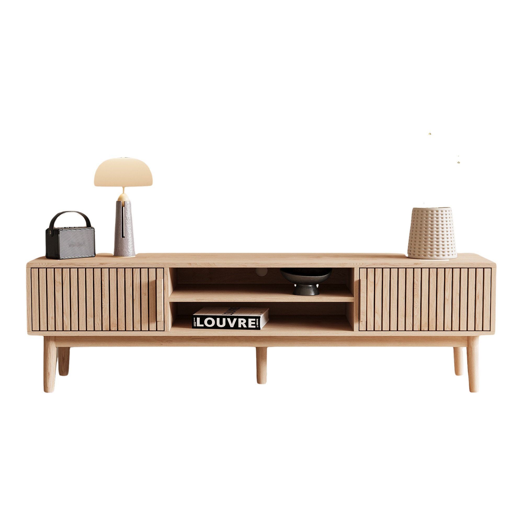 FUROKOY TV-Schrank (150 cm Holzfarbenes Rattan-TV-Ständer, günstig online kaufen