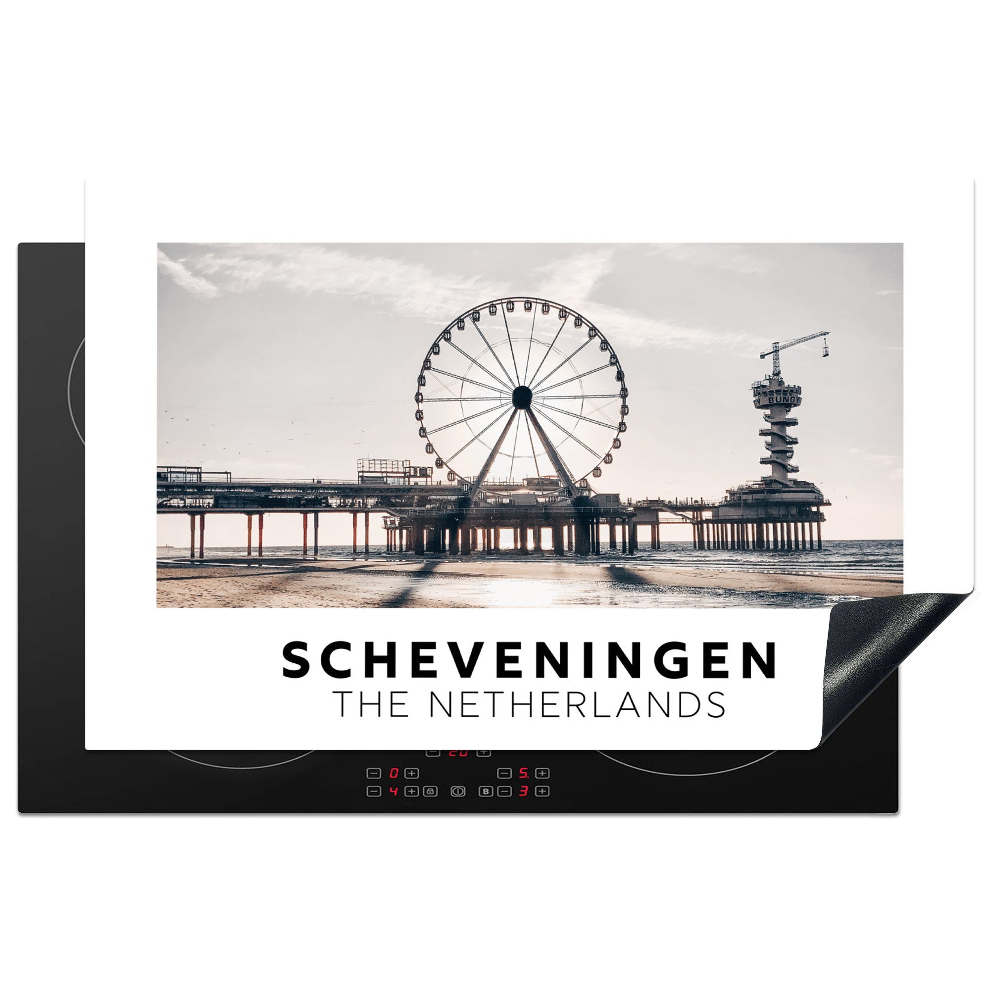 MuchoWow Herdblende-/Abdeckplatte Niederlande - Strand - Riesenrad, Vinyl, (1 tlg), 81x52 cm, Induktionskochfeld Schutz für die küche, Ceranfeldabdeckung | Herdabdeckplatten