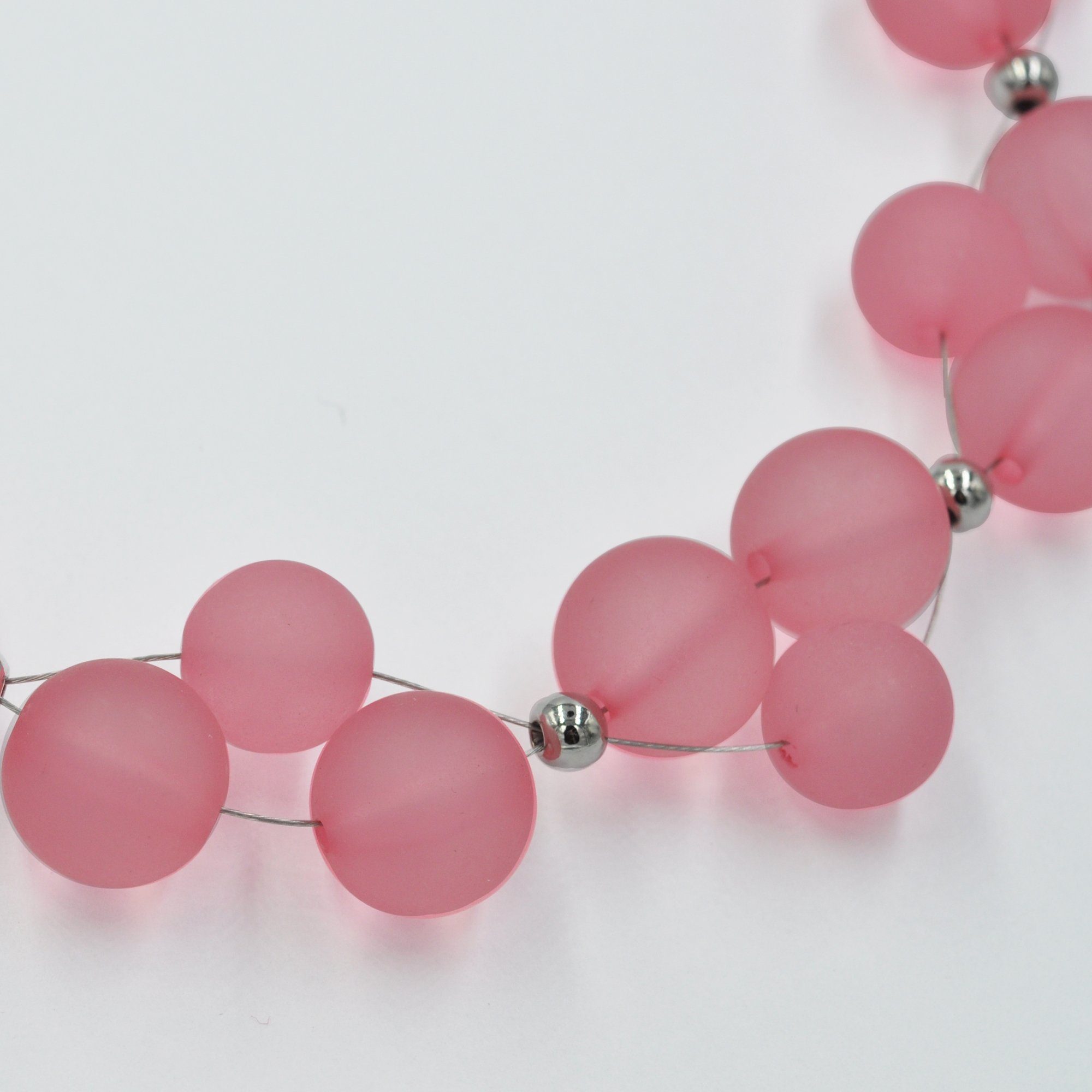 Steuer Collierkettchen Rhodiumfarbenes Drahtcollier mit pinkfarbenen Zierperlen