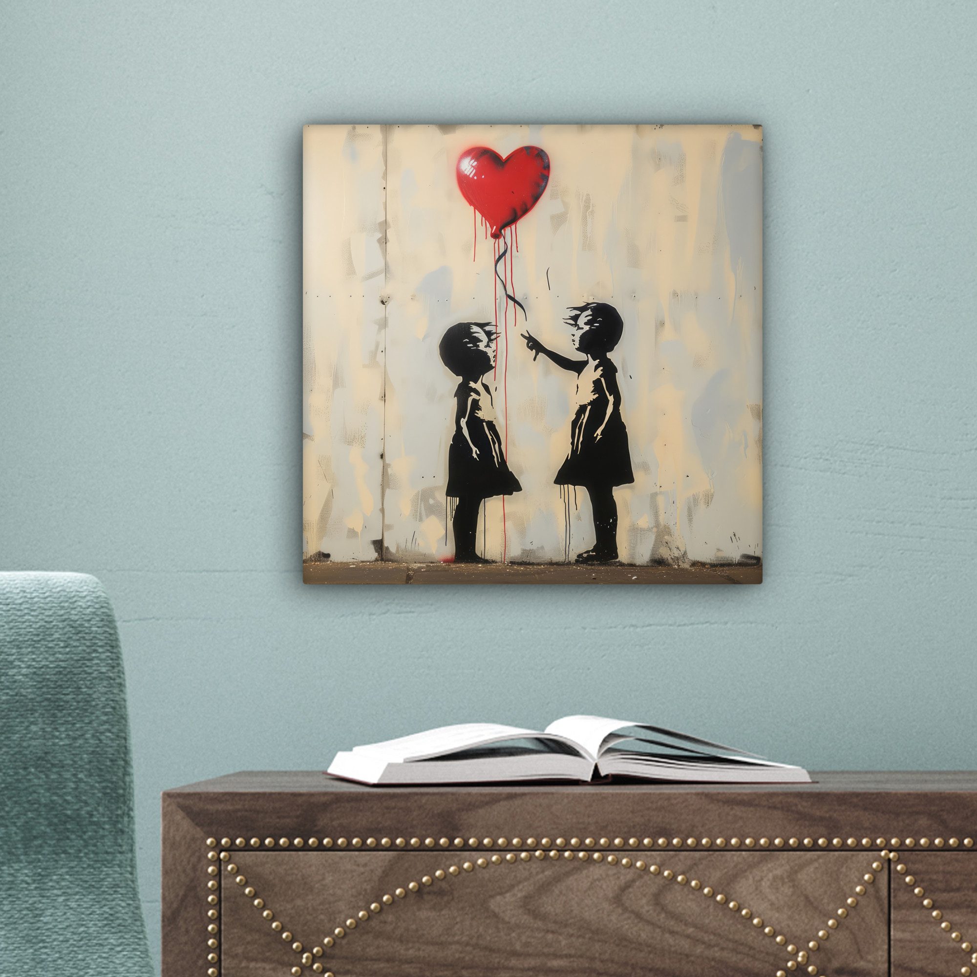 OneMillionCanvasses® Leinwandbild Straßenkunst - Banksy - Luftballon - Graffiti - Herz, Fotodruck (1 St), Wandbild, Deko Schlafzimmer Wohnzimmer Flur 20x20 cm – Bild 3 von 5