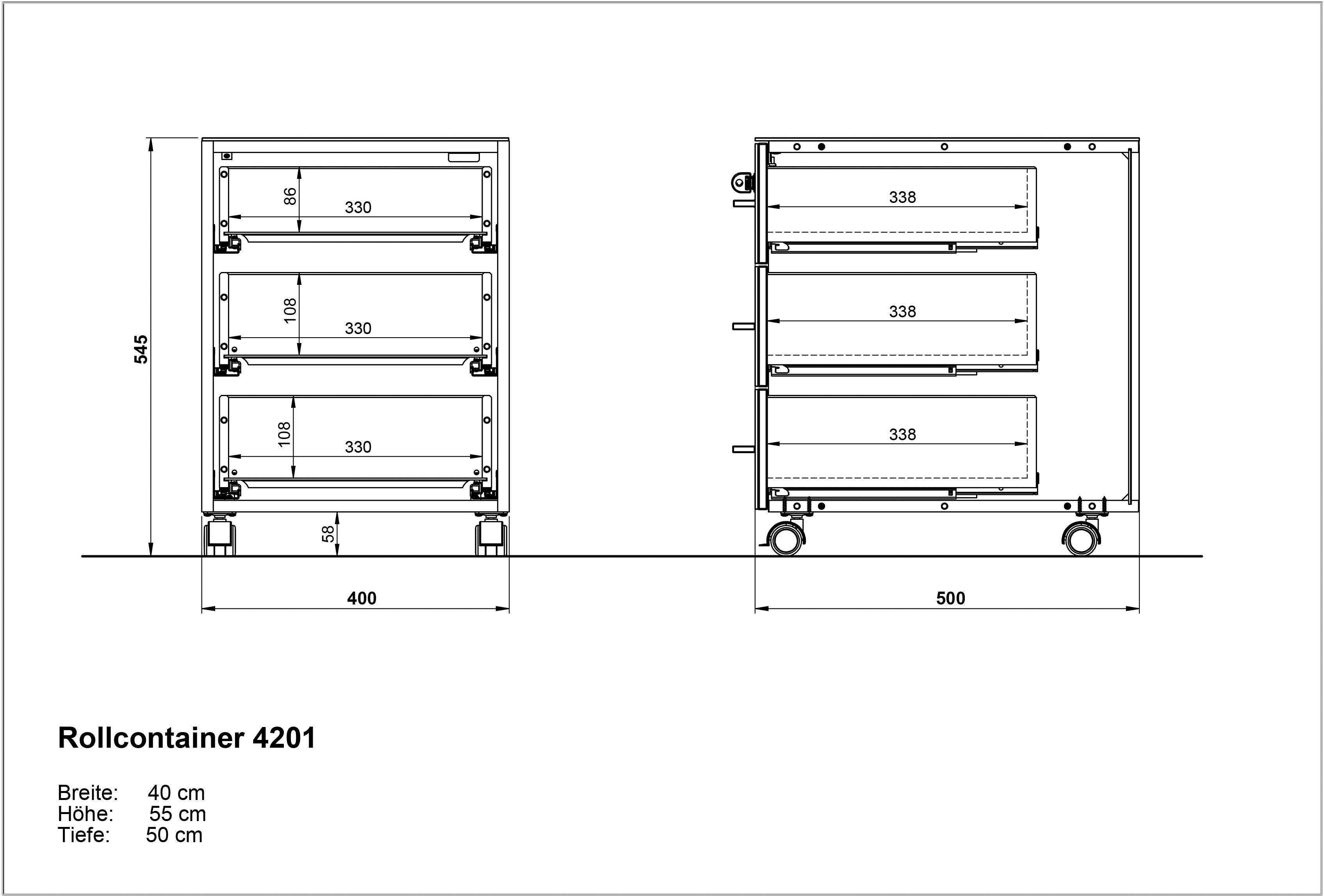 zwei feststellbar eiche-weiß GW-Monteria, Oberfläche, Laufrollen, GERMANIA Rollcontainer pflegeleichte Vier davon