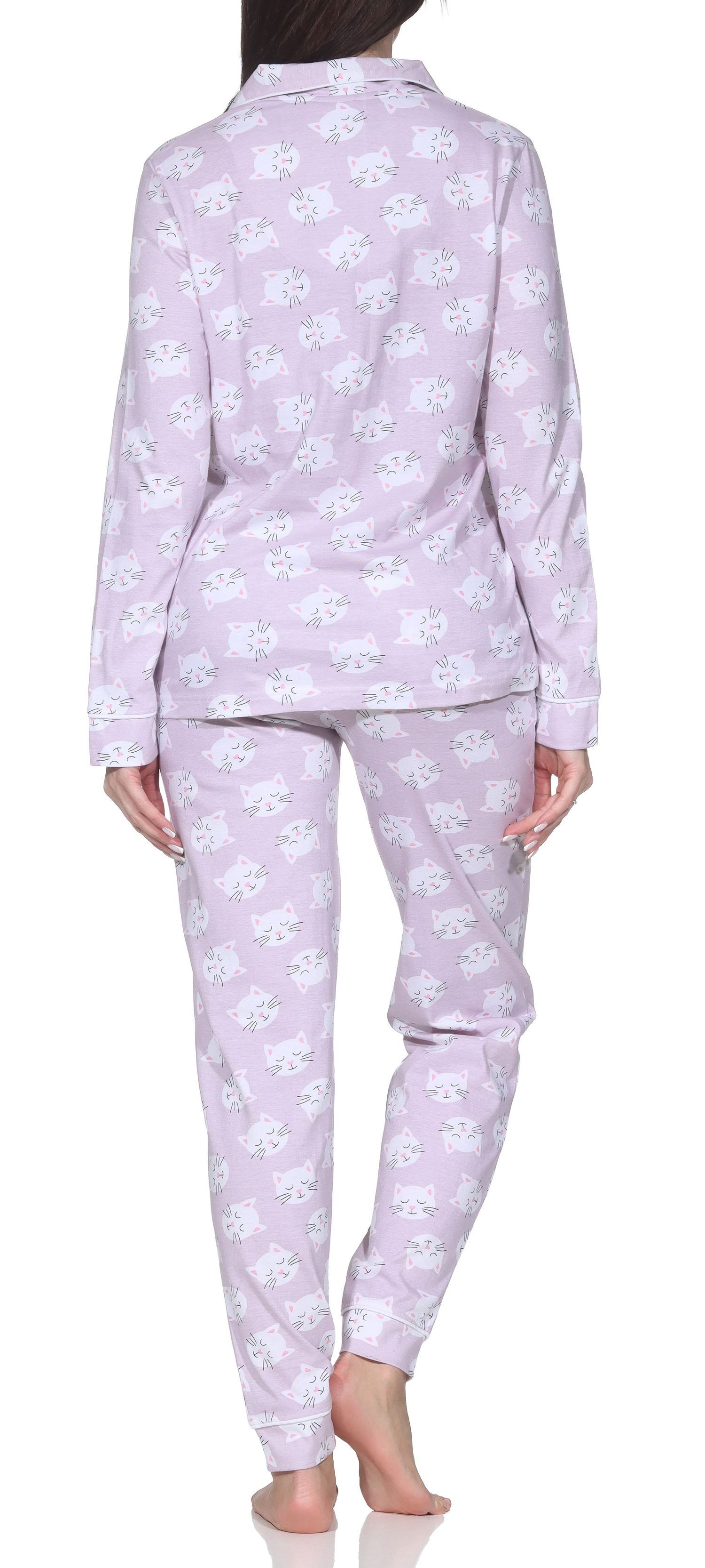 Normann Pyjama Damen Jersey Pyjama zum durchknöpfen Katzenmotive - auch in Übergröße – Bild 4 von 5