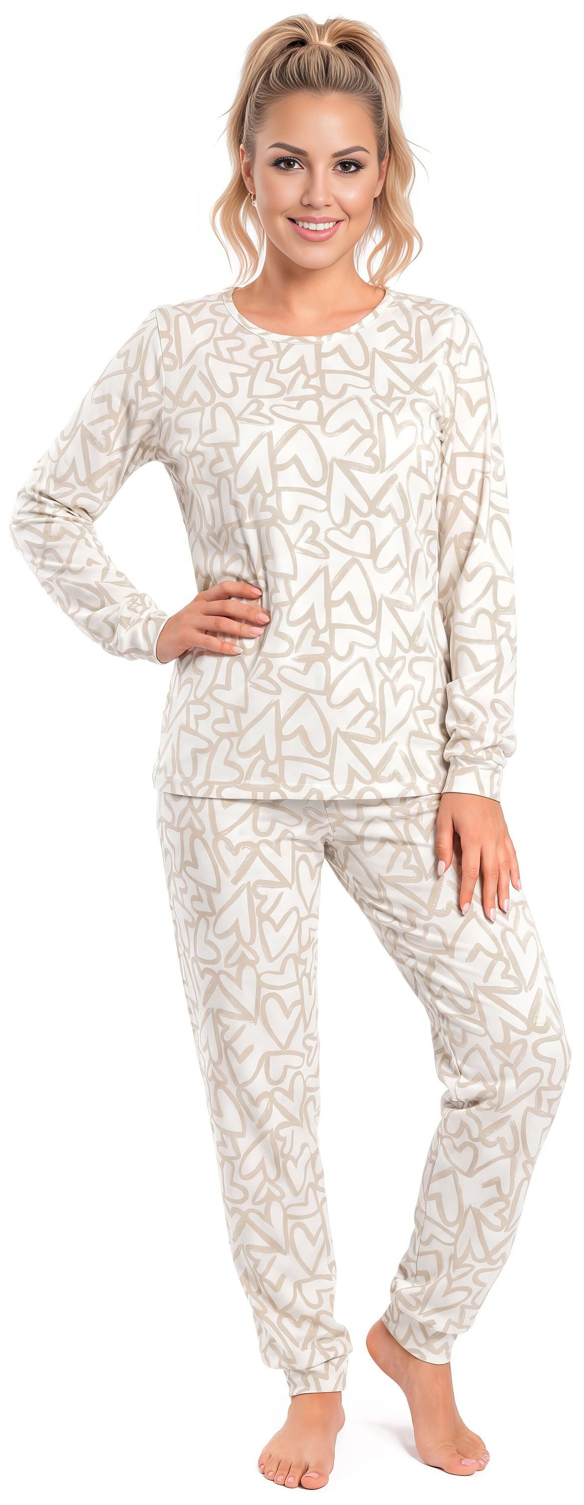 Donna Schlafanzug Adore (Set, 2 tlg., 2-teilig) Damen Pyjama lang 2-teilig Langarm Baumwolle Winter Herz