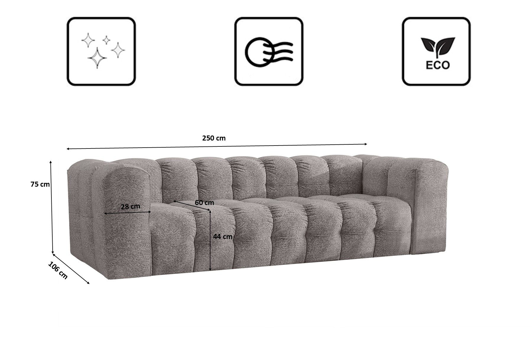 Kaiser Möbel 4-Sitzer Sofa Komfort Couch BALOO, stoff Schenille & Bouclé, modernes Design, Water-Repellent-Bezug, langlebige Konstruktion