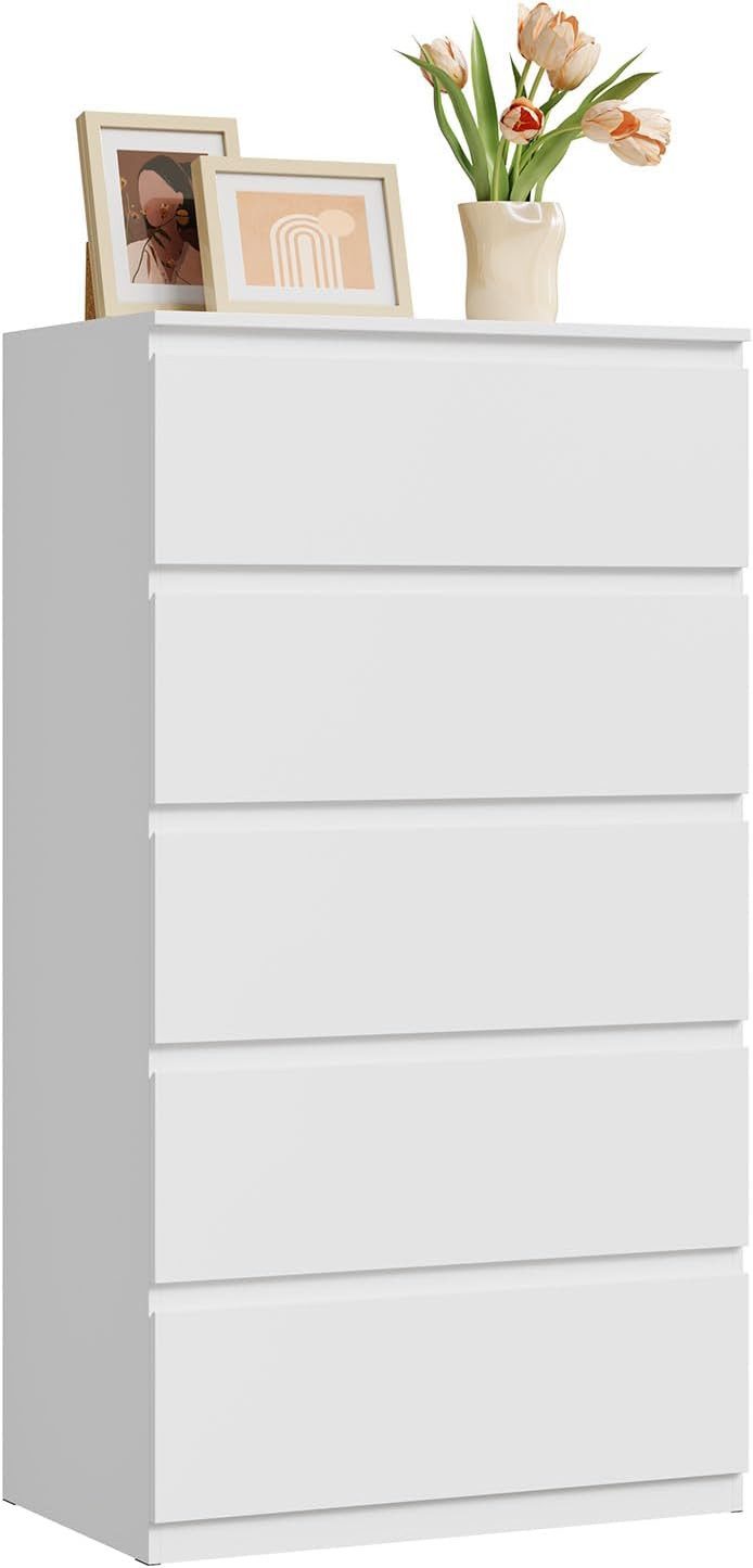 Woltu Kommode (1 St), mit 5 Schublade, weiß, 60x110x37 cm