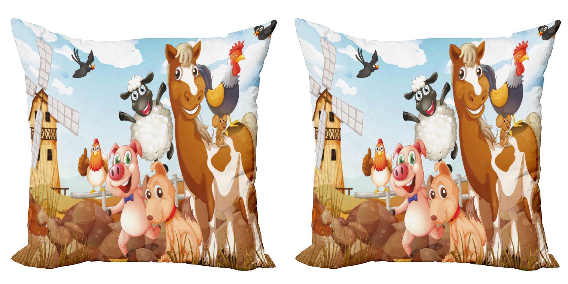 Kissenbezüge Modern Accent Doppelseitiger Abakuhaus Tiere Tier Stück), (2 Digitaldruck, Farm Kunstwerk in