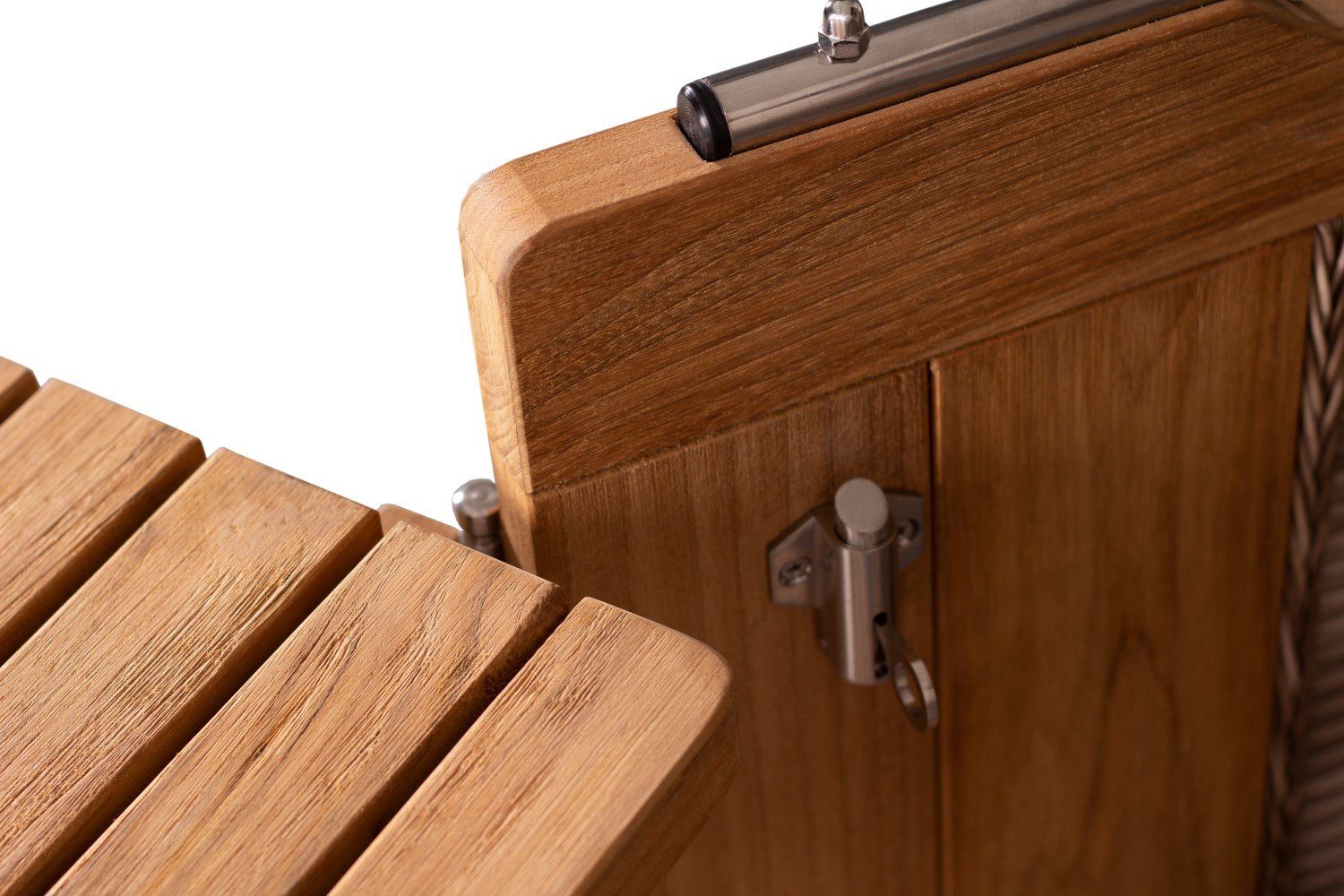 deVries PURE® Strandkorb Friesland Sylt XL - PE white kubu - Dessin 198, BxTxH: 135x90x165 cm, Volllieger, Nordsee-Strandkorb, Teakholz - PE-Markengeflecht - bequeme Polster - Schutzhaube