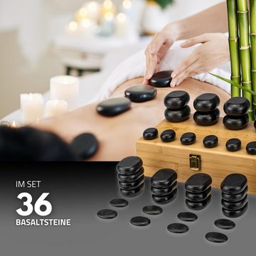 Habys Massageliege Hot Stone Massagestein-Set 36 - teilig, aus Basalt, mit Box