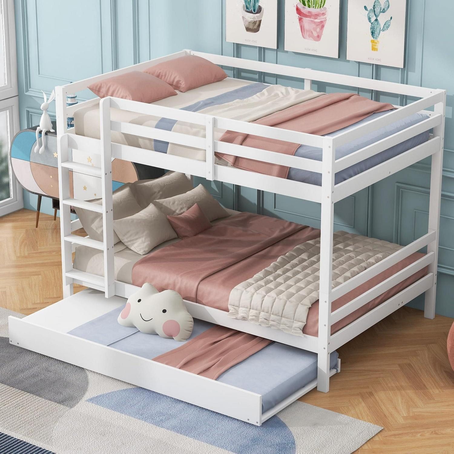 LuxusKollektion Hochbett Hochbett mit Ausziehbett 140x200 Weiss (1-St)