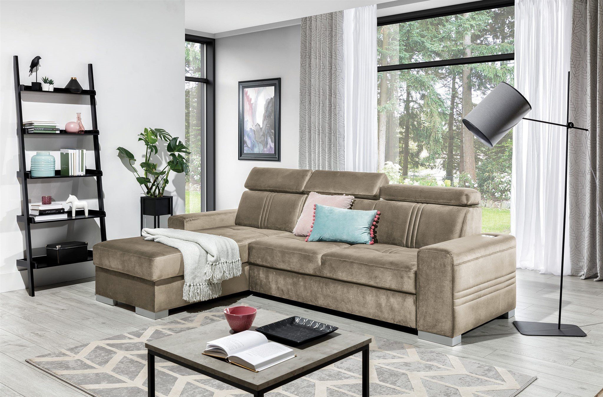 Fun Möbel Ecksofa Schlafsofa NOLAN XS inkl. USB-Anschluss, inkl. Bettkasten, Kopfteil verstellbar, Rundumbezug und USB-Anschlüssen, Rundumbezug und inkl. USB-Anschlüsse