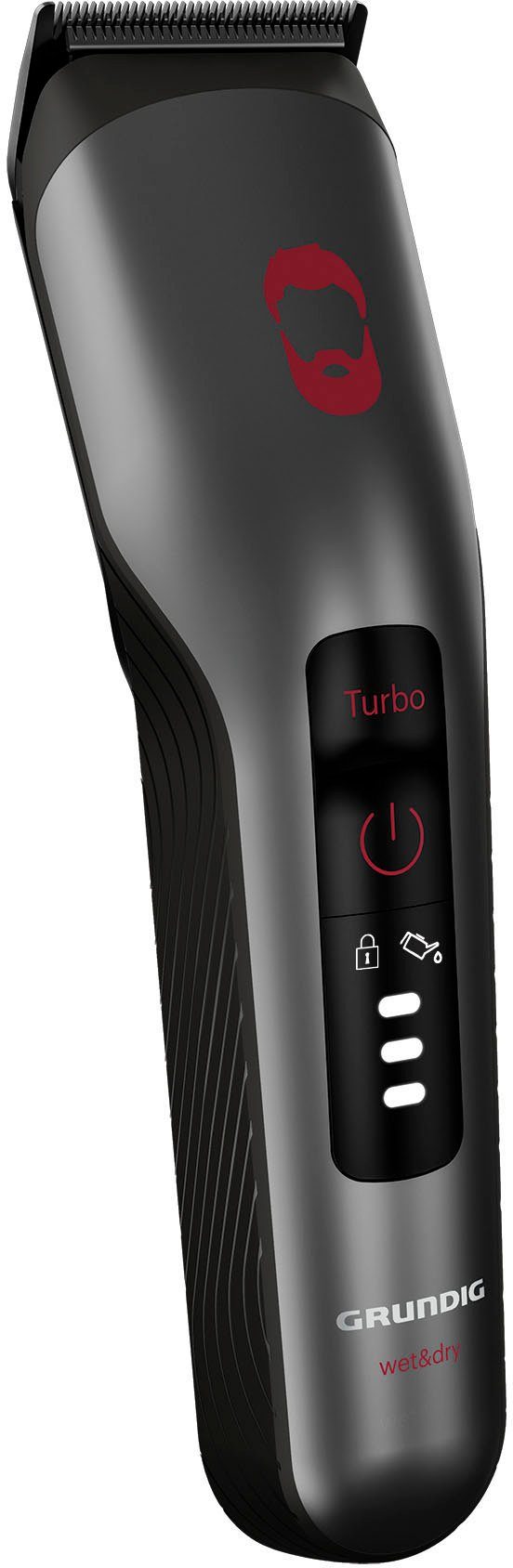 Grundig Haar- und Bartschneider ProClub MC 8030, Bart- & Haarschneider mit BeardCare Sensor & Titan-Klingen grau|rot