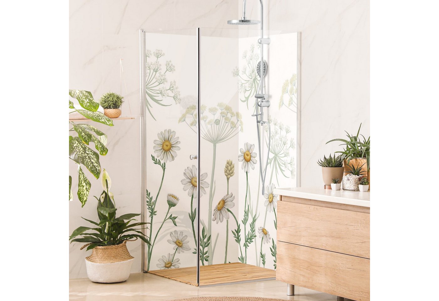 Thumbnail - Bilderdepot24 Badrückwand Blumen weiß Duschrückwand ohne Bohren Dusche Aquarell, (Hartfolie matt » Selbstklebend SMART 0...